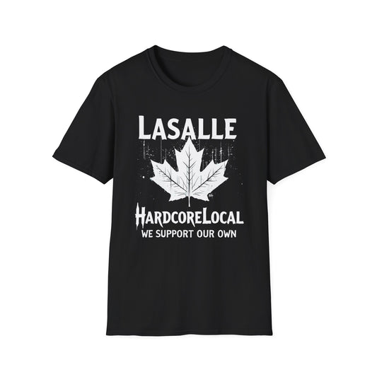 LASALLE, We Support Our Own 2, Hardcore Local White Leaf T-Shirt, Softstyle Graphic Tee, Unisex Casual Wear, Support Local Merch, Gift for Community Lovers Finkz Windsor