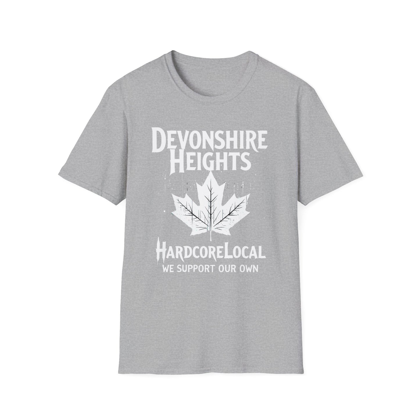 DEVONSHIRE HEIGHTS, We Support Our Own 2, Hardcore Local White Leaf T-Shirt, Softstyle Graphic Tee, Unisex Casual Wear, Support Local Merch, Gift for Community Lovers Finkz Windsor