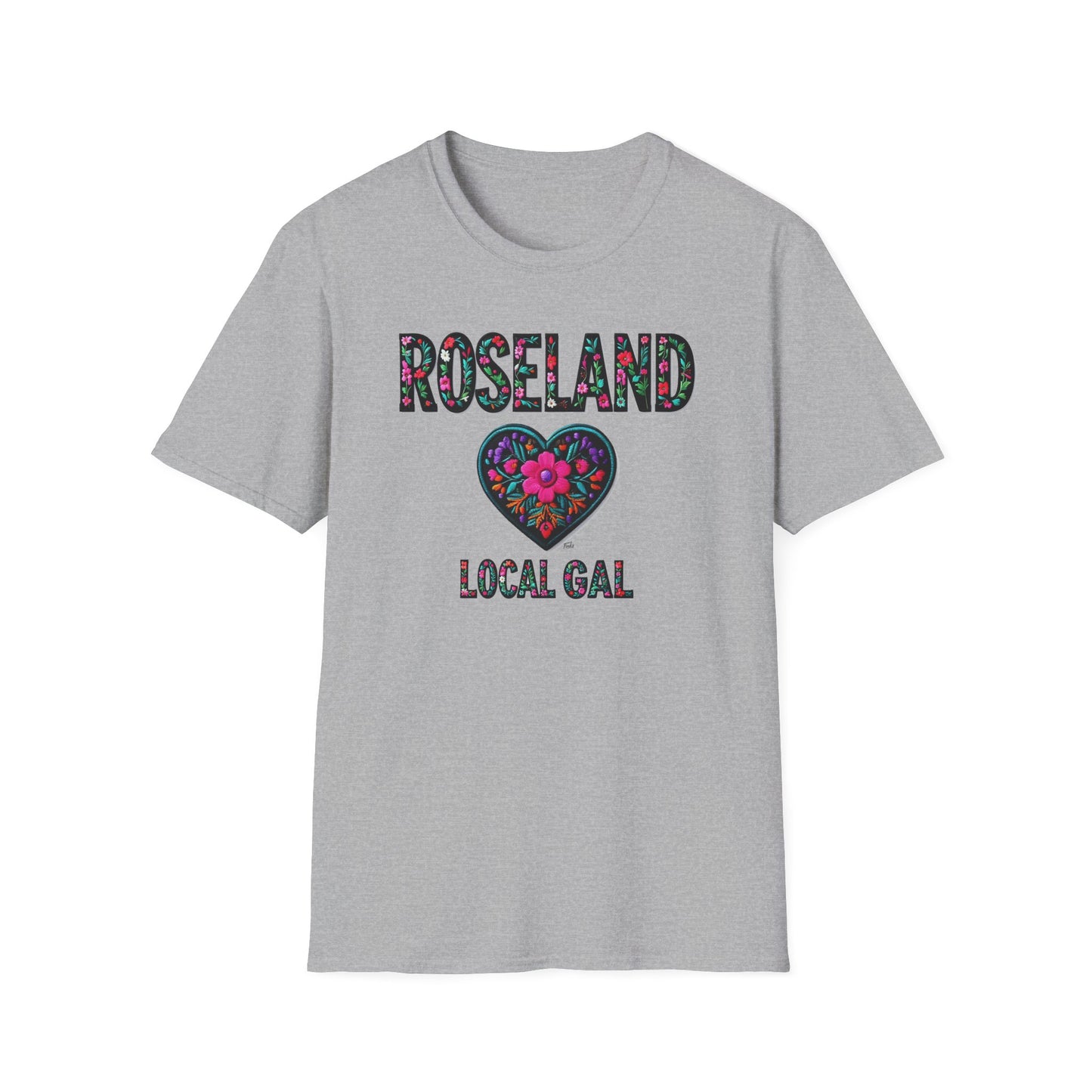 ROSELAND Local Gal Flower-Heart T-Shirt, 3 Softstyle Graphic Tee, Unisex Casual Wear, Support Local Merch, Gift for Community Lovers, Finkz WINDSOR