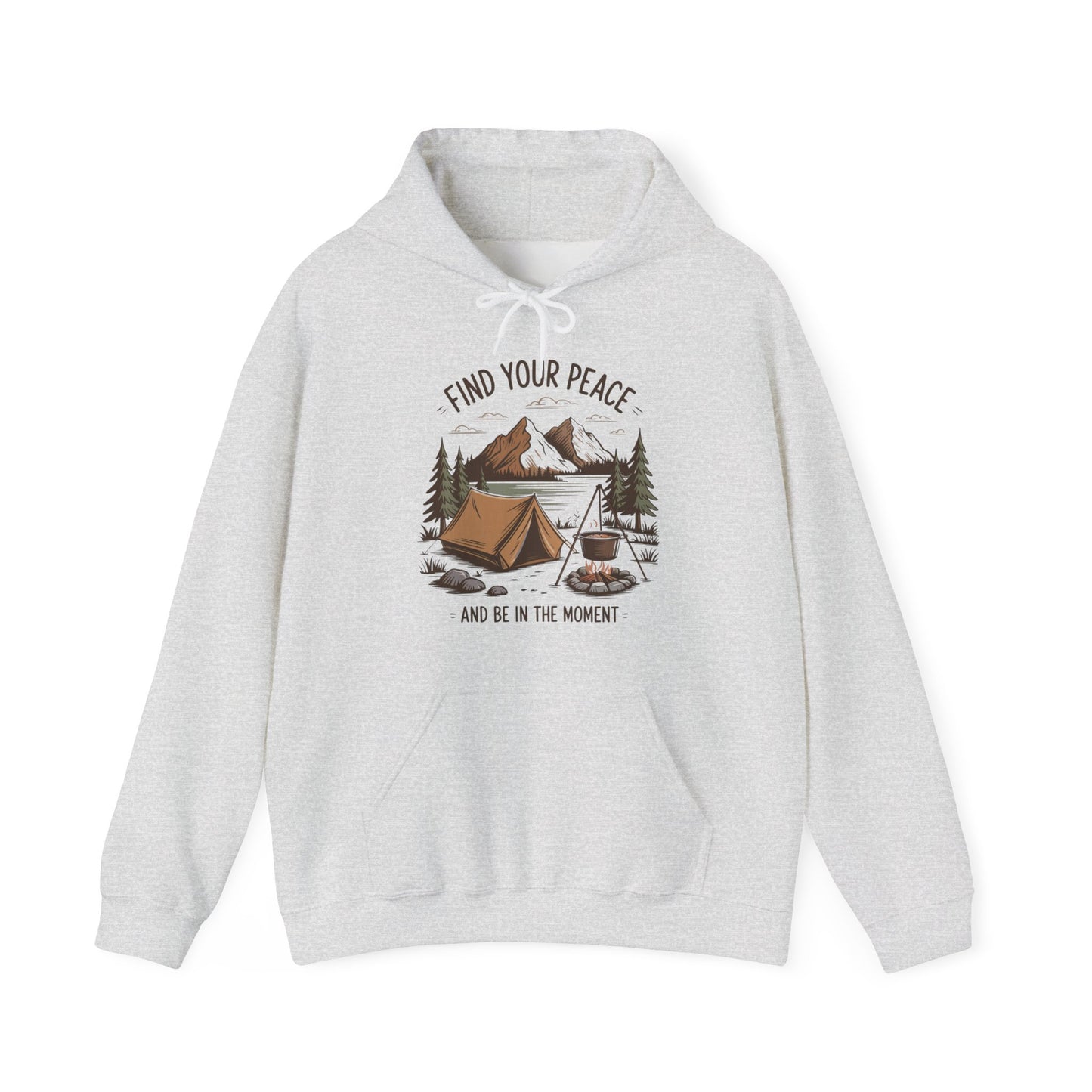 Find Your Peace Hoodie | HappyCamperCrew.Com 100% Authentic | Cozy Camping Hoodie | Unisex Hooded Sweatshirt for Nature Lovers, Casual Wear, Gift for Him/Her, Outdoor Adventures, Cozy Days & Warm Nights By The Campfire