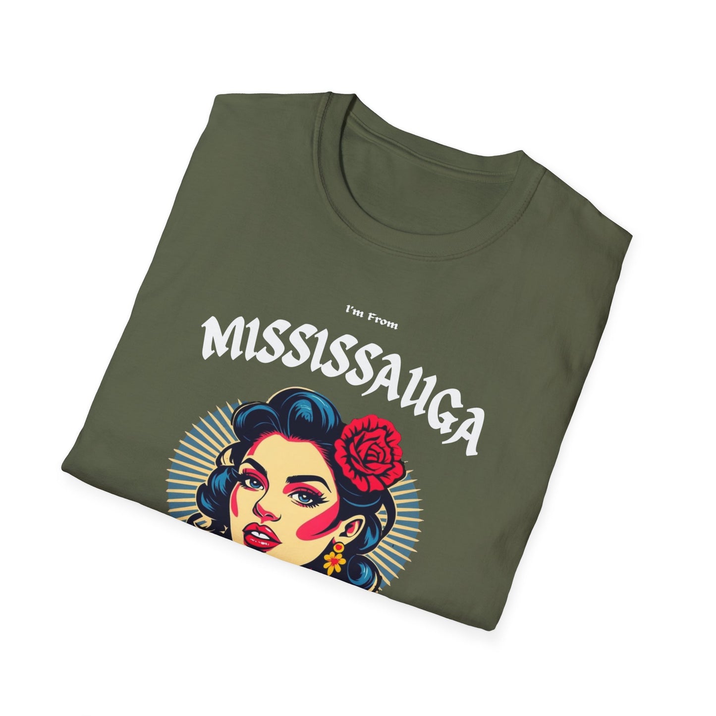 Mississauga Underestimate Gal T-Shirt, c005-n00-s001 Softstyle Graphic Tee, Unisex Casual Wear, Support'n Locals Merch, Gift for Community Lovers.