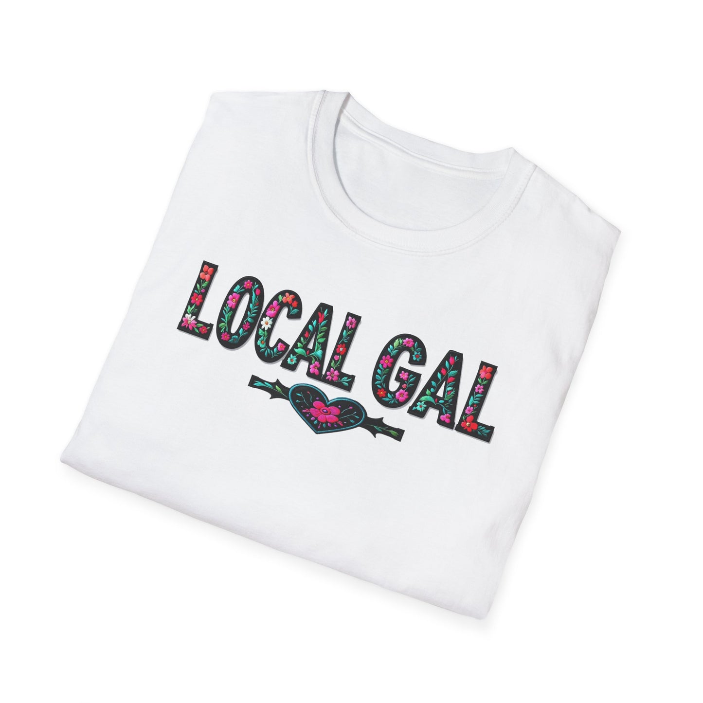 Local Gal Flower-Heart T-Shirt, Softstyle Graphic Tee, Unisex Casual Wear, Support Local Merch, Gift for Community Lovers