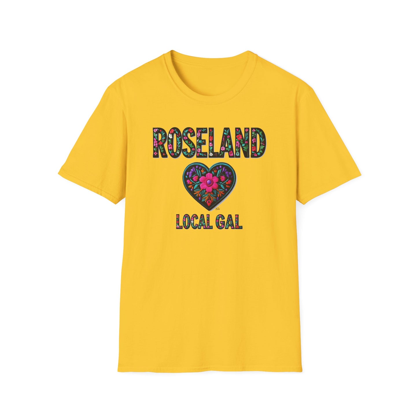 ROSELAND Local Gal Flower-Heart T-Shirt, 3 Softstyle Graphic Tee, Unisex Casual Wear, Support Local Merch, Gift for Community Lovers, Finkz WINDSOR
