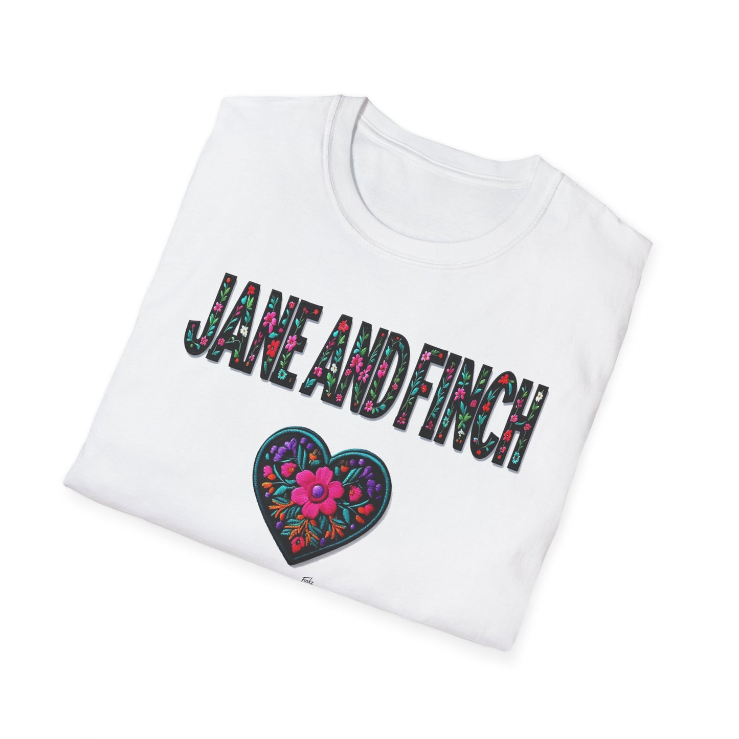 Jane & Finch Local Gal Flower-Heart T-Shirt, c06-n01-s005 Softstyle Graphic Tee, Unisex Casual Wear, Support Local Merch, Gift for Community Lovers, Finkz WINDSOR