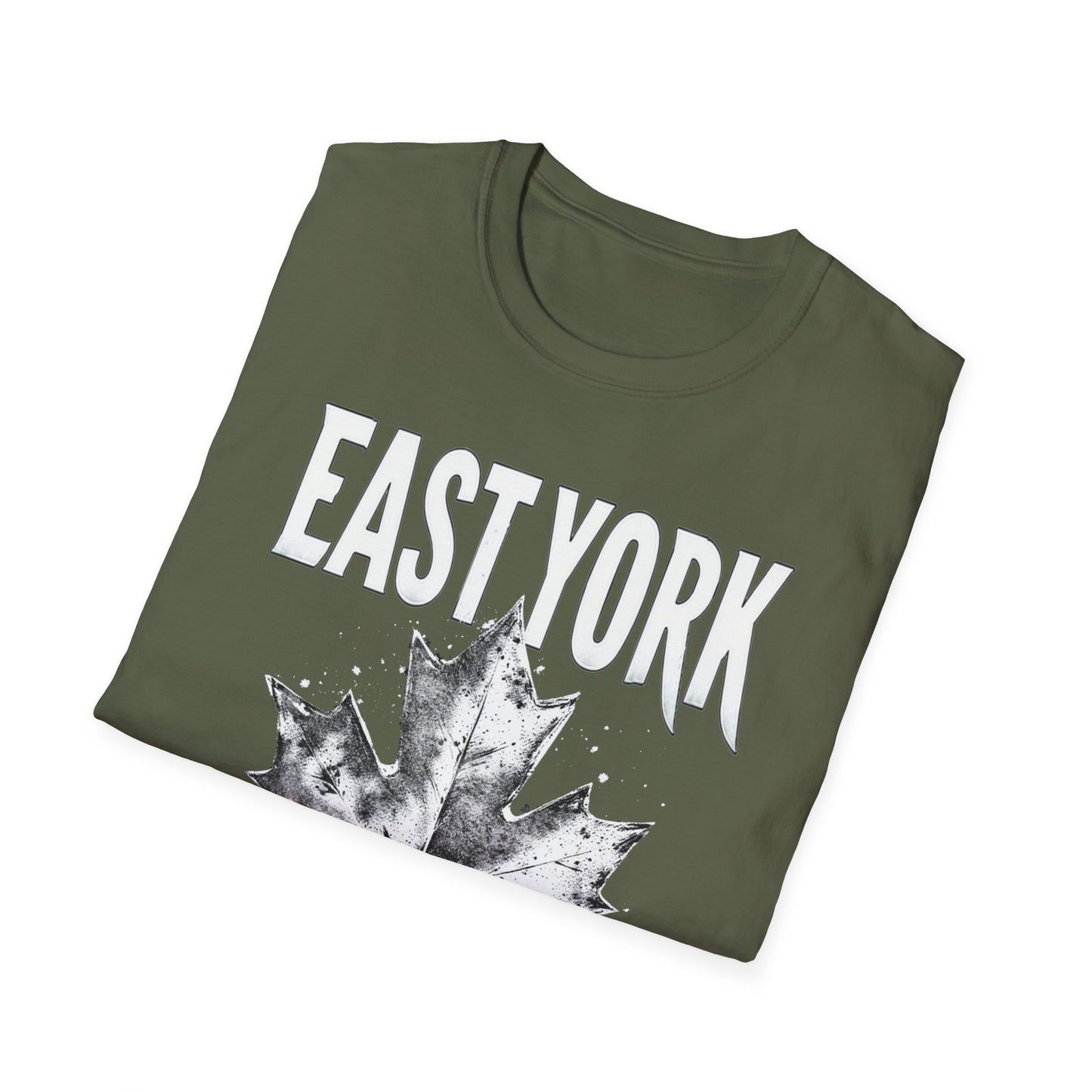 East York Hardcore Rep'n White Leaf T-Shirt, c06-n02-s007 Softstyle Graphic Tee, Unisex Casual Wear, Support'n Locals Merch, Gift for Community Lovers.