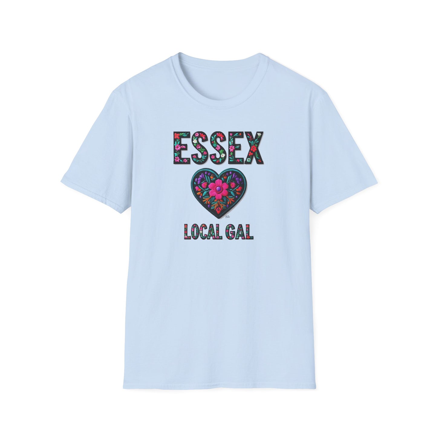 ESSEX Local Gal Flower-Heart T-Shirt, 3 Softstyle Graphic Tee, Unisex Casual Wear, Support Local Merch, Gift for Community Lovers, Finkz WINDSOR