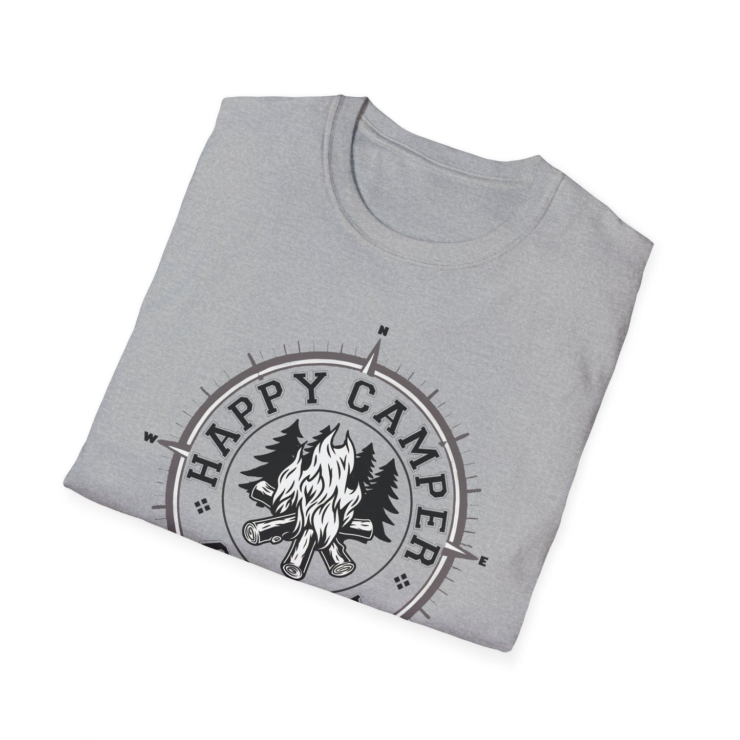 Happy Camper Crew Compass T-Shirt, Softstyle Graphic Tee, Unisex Casual Wear, Support'N Locals Merch, Gift for Community Lovers,