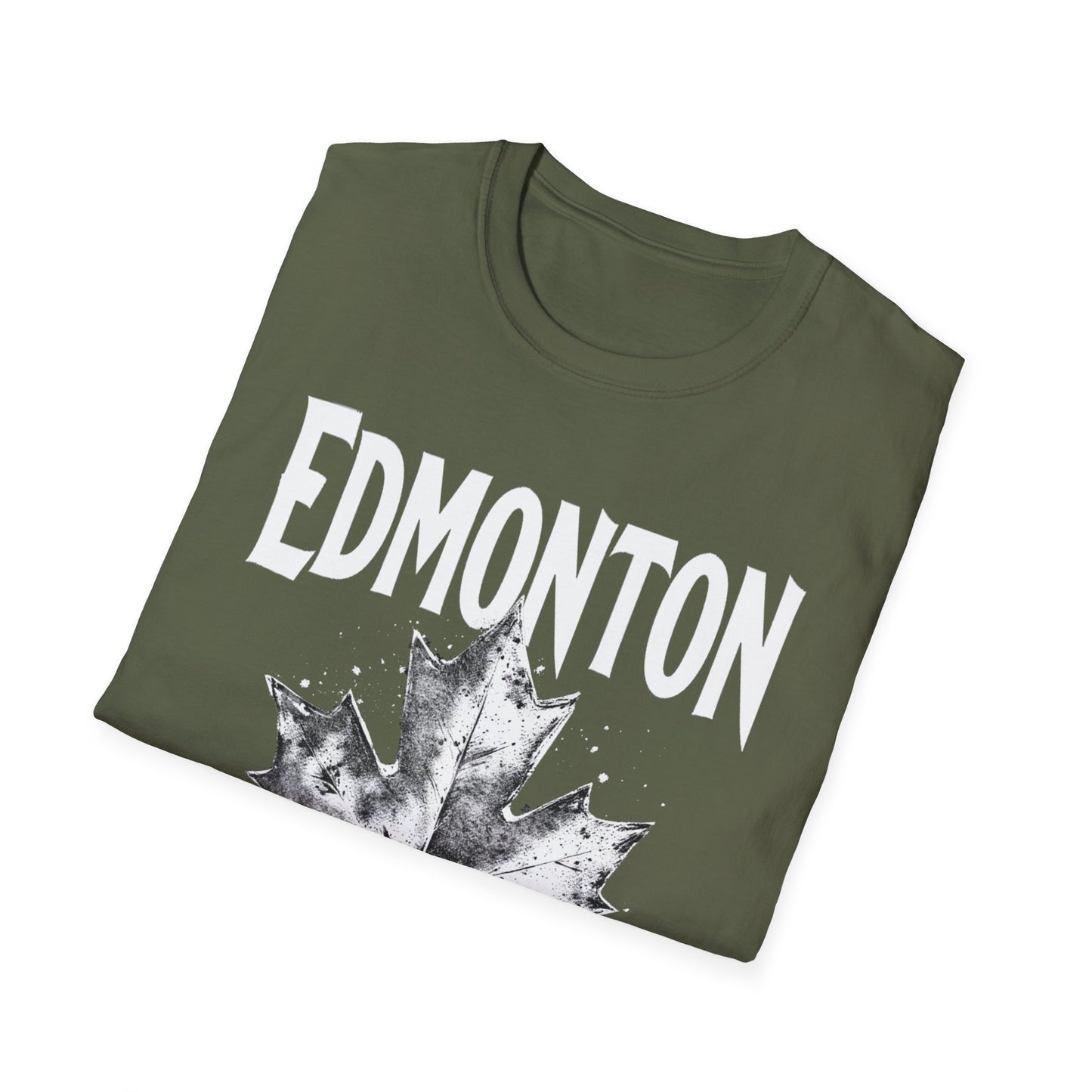 Edmonton Hardcore Rep'n White Leaf T-Shirt, c012-n00-s007 Softstyle Graphic Tee, Unisex Casual Wear, Support'n Locals Merch, Gift for Community Lovers.