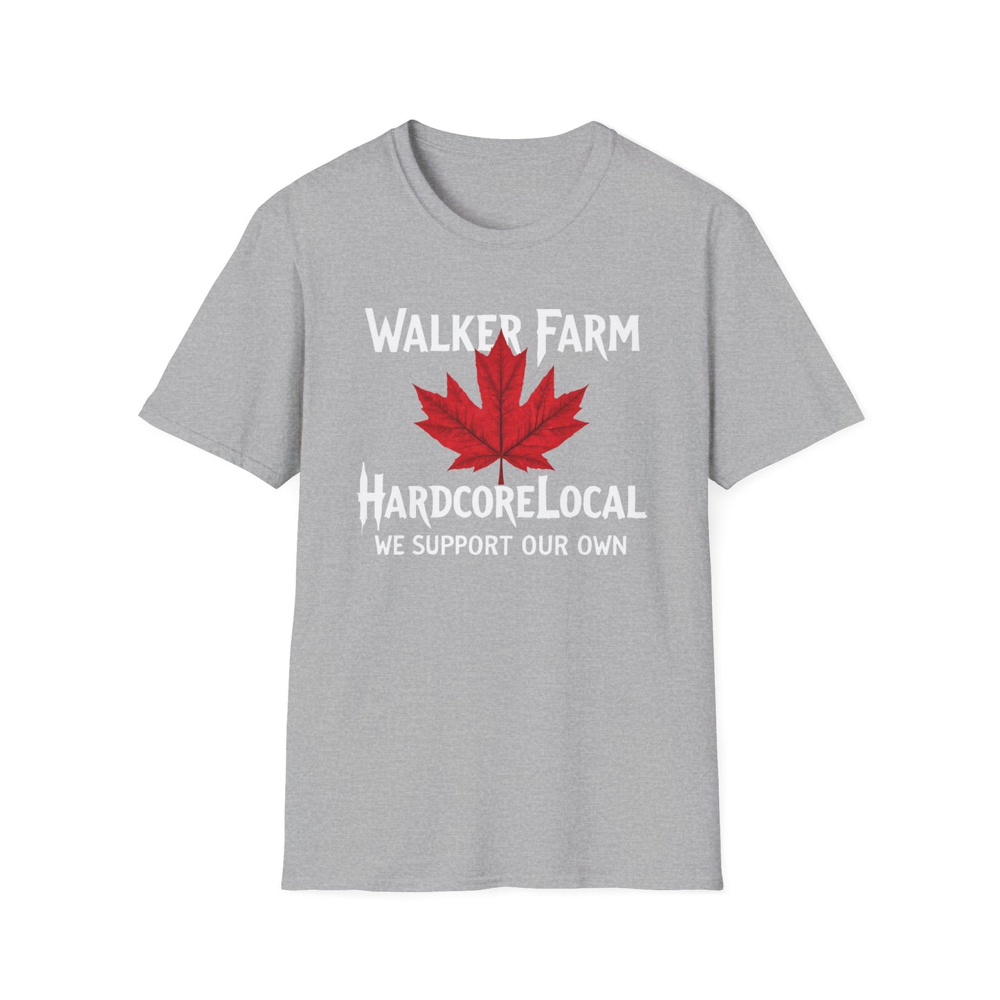 Walker Farm Hardcore Local Red Leaf, We Support Our Own, 1 T-Shirt, Softstyle Graphic Tee, Unisex Casual Wear, Support Local Merch, Gift for Community Lovers