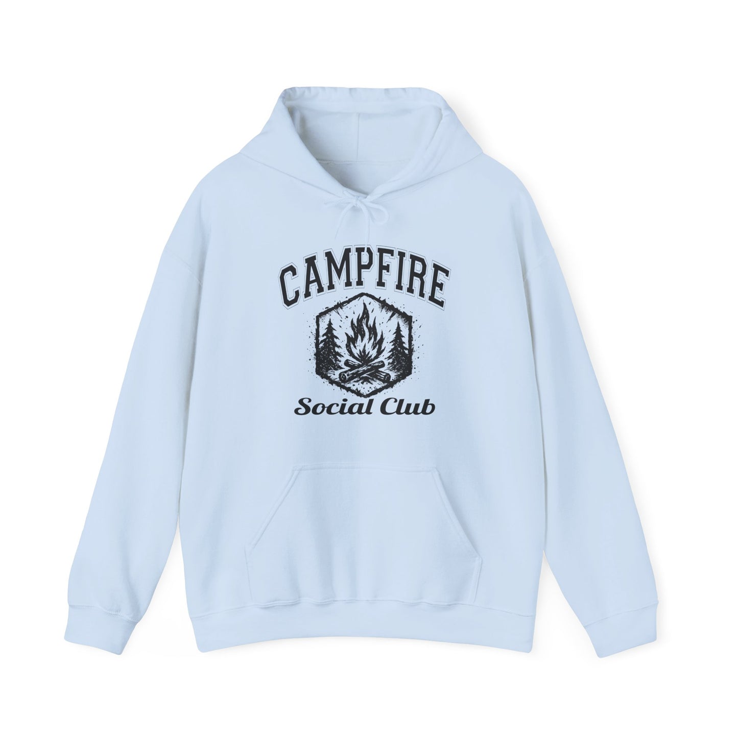 Campfire Social Club Hoodie | HappyCamperCrew.Com 100% Authentic | Cozy Camping Hoodie | Unisex Hooded Sweatshirt for Nature Lovers, Casual Wear, Gift for Him/Her, Outdoor Adventures, Cozy Days & Warm Nights by the Campfire