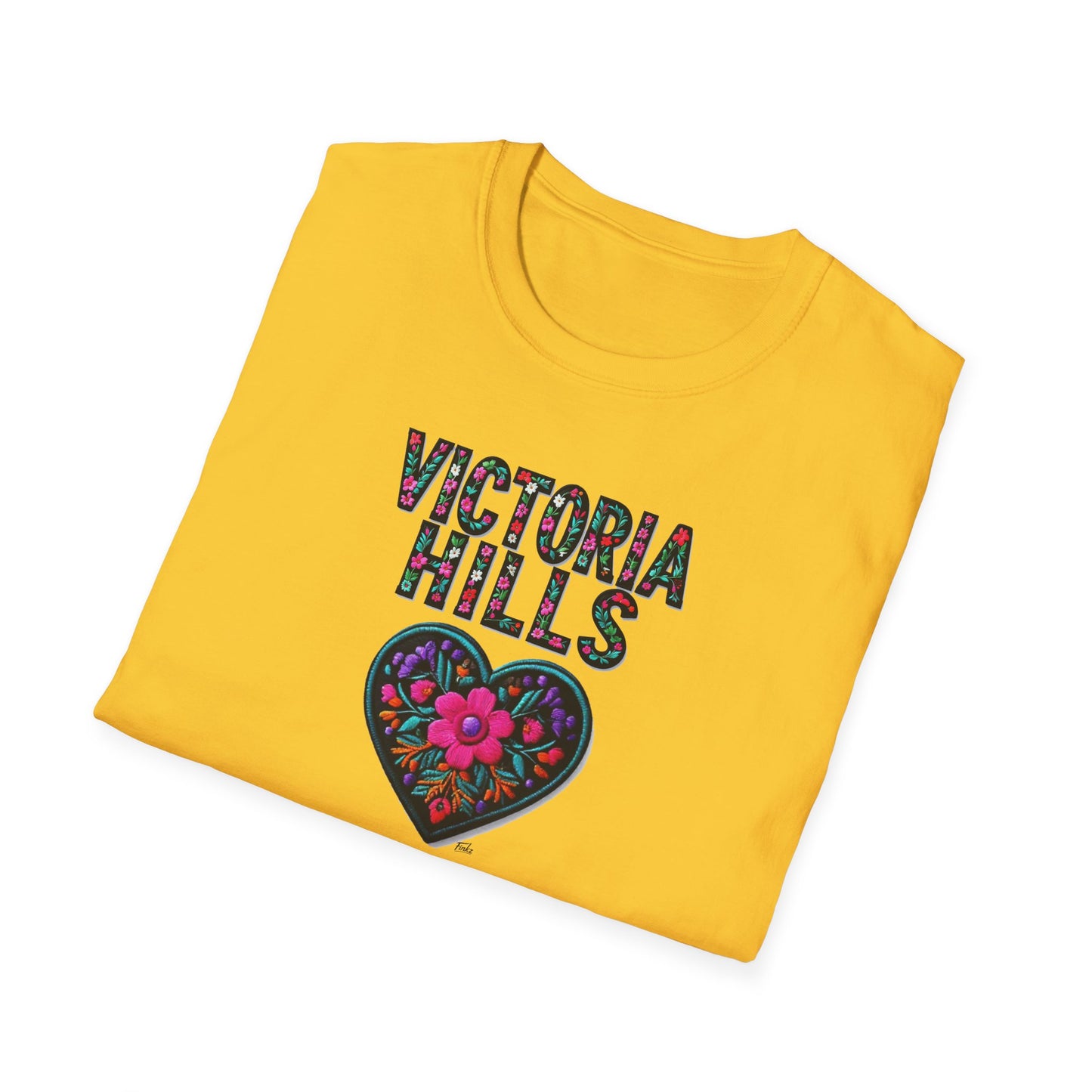 Victoria Hills Local Gal Flower-Heart T-Shirt, c03-n10-s05  Softstyle Graphic Tee, Unisex Casual Wear, Support Local Merch, Gift for Community Lovers, Finkz WINDSOR