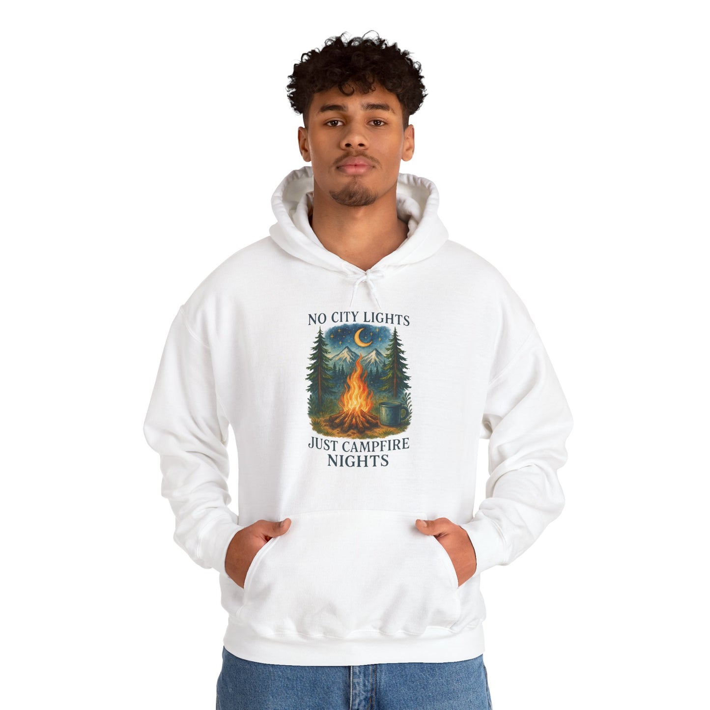 No City Lights Hoodie | HappyCamperCrew.Com 100% Authentic | Cozy Camping Hoodie | Unisex Hooded Sweatshirt for Nature Lovers, Casual Wear, Gift for Him/Her, Outdoor Adventures, Cozy Days & Warm Nights By The Campfire