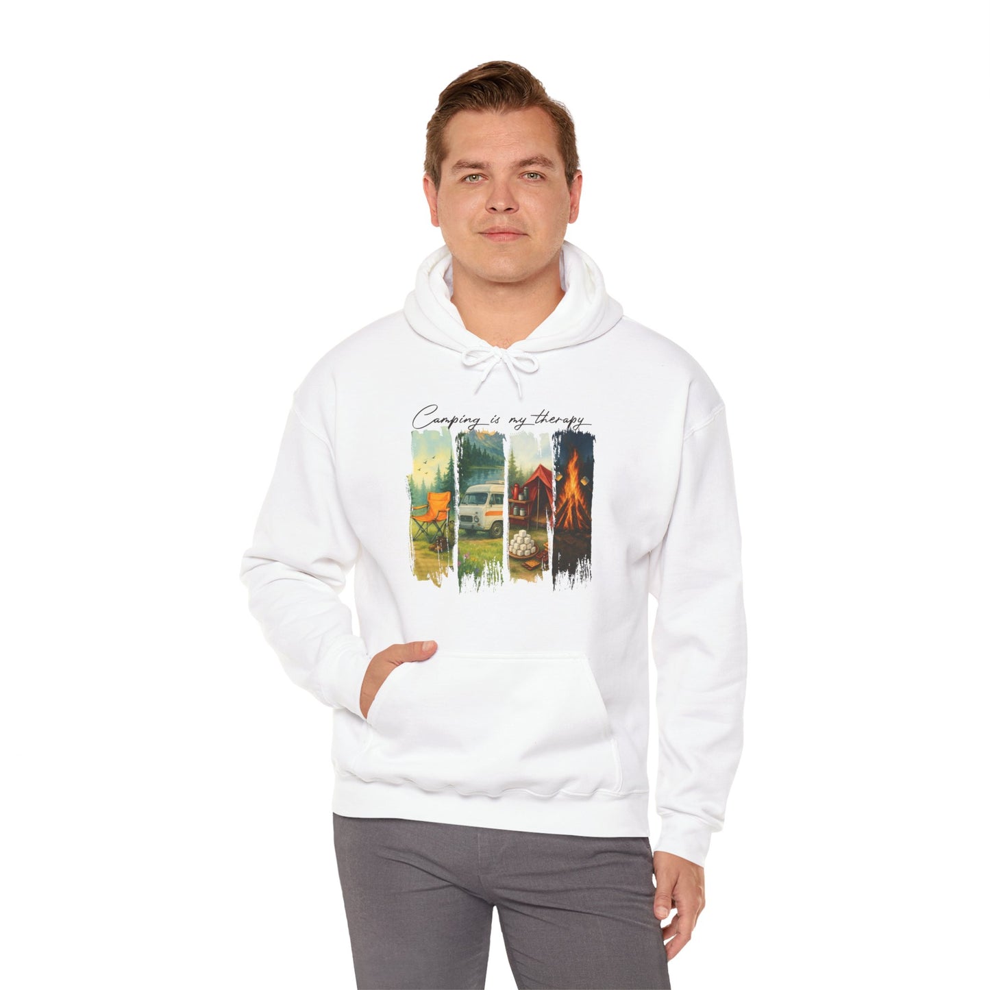 Camping is My Therapy Hoodie | HappyCamperCrew.Com 100% Authentic | Cozy Camping Hoodie | Unisex Hooded Sweatshirt for Nature Lovers, Casual Wear, Gift for Him/Her, Outdoor Adventures, Cozy Days & Warm Nights by the Campfire