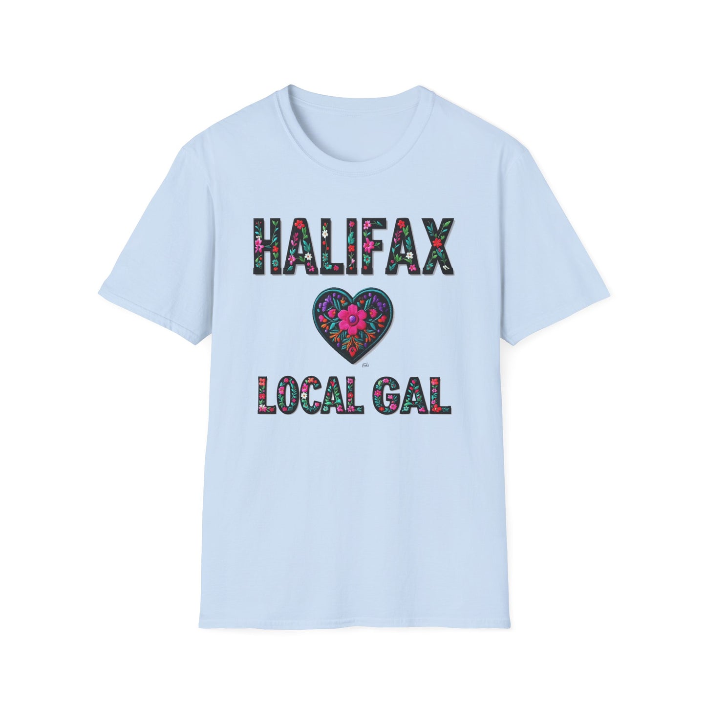 Halifax Local Gal Flower-Heart T-Shirt, c08-n00-s005 Softstyle Graphic Tee, Unisex Casual Wear, Support Local Merch, Gift for Community Lovers, Finkz WINDSOR