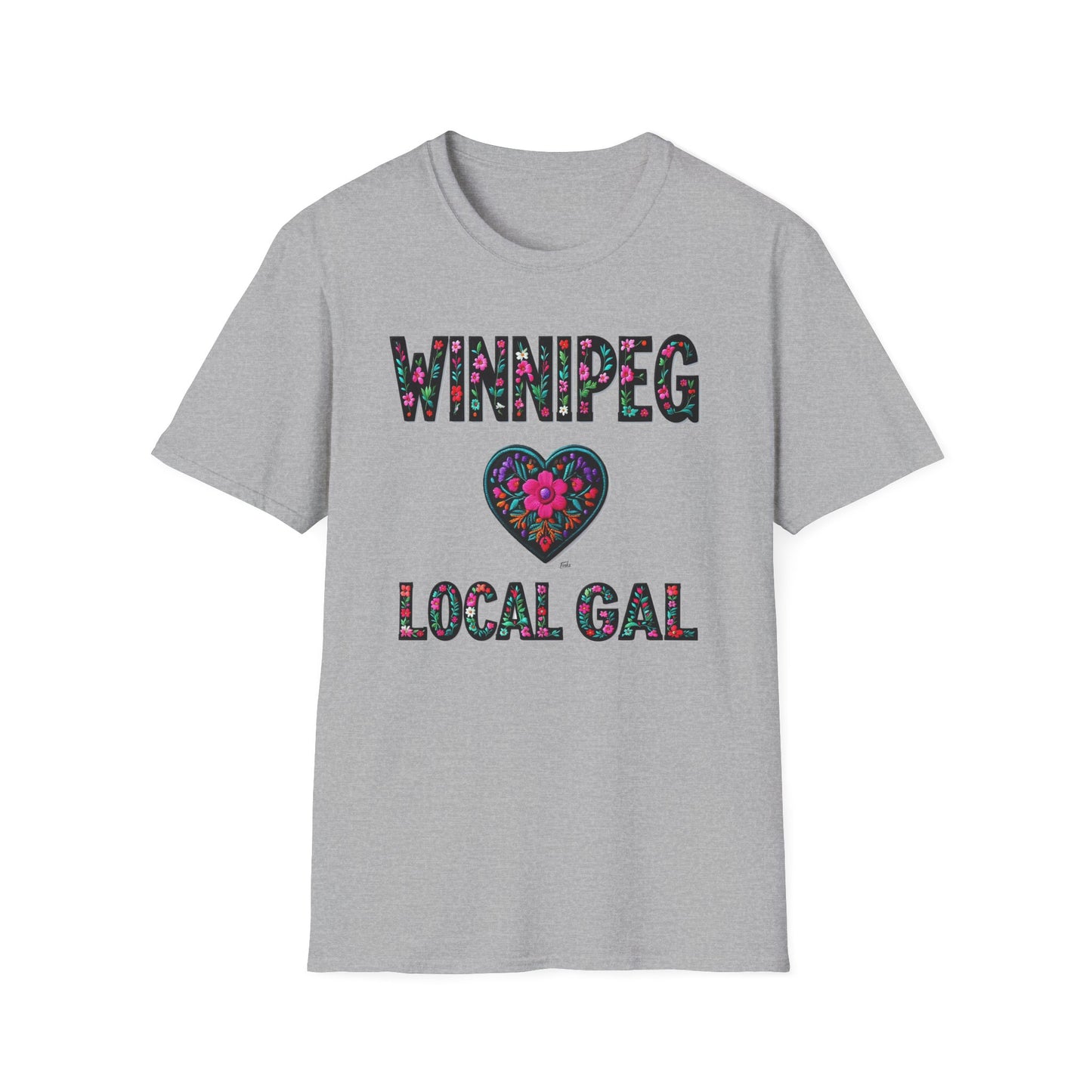 Winnipeg Local Gal Flower-Heart T-Shirt, c09-n00-s005 Softstyle Graphic Tee, Unisex Casual Wear, Support Local Merch, Gift for Community Lovers, Finkz WINDSOR