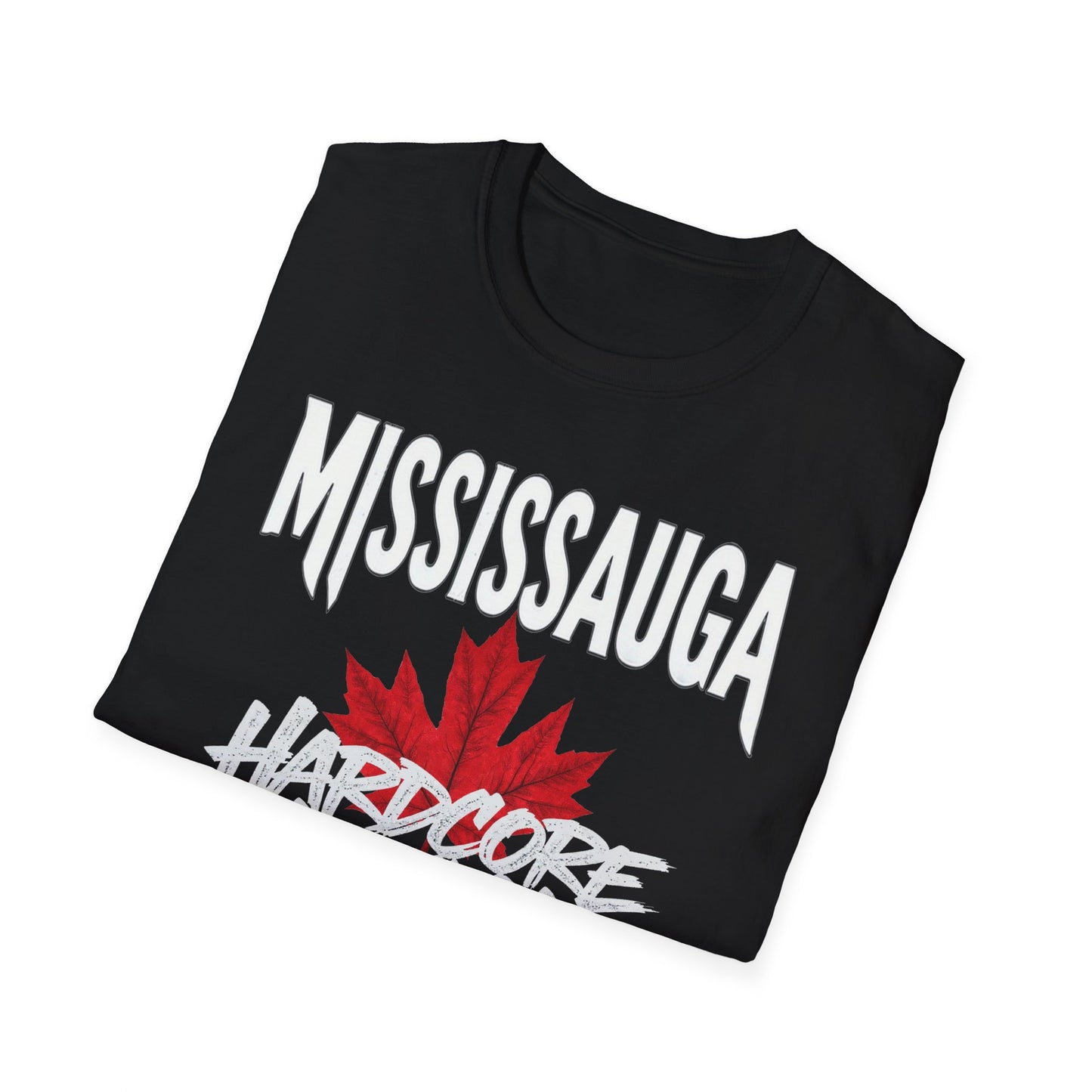 Mississauga Hardcore We Support Our Own Red Leaf T-Shirt, c05-n00-s006 Softstyle Graphic Tee, Unisex Casual Wear, Support'n Locals Merch, Gift for Community Lovers.
