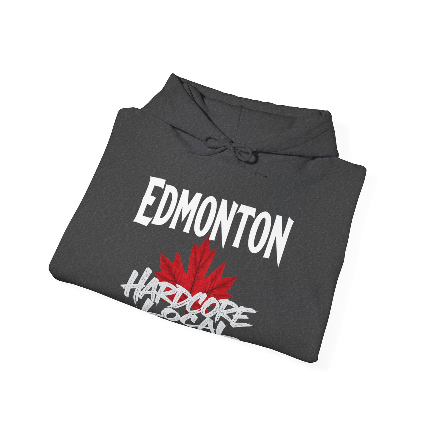 Edmonton HARDCORE LOCAL red leaf, Hooded Sweatshirt - c012-n00-hs006 Unisex Heavy Blend™ Pullover, Casual Hoodie for Every Day, Gift for Friends, Support'n Locals -Local Pride Apparel Support Your Community