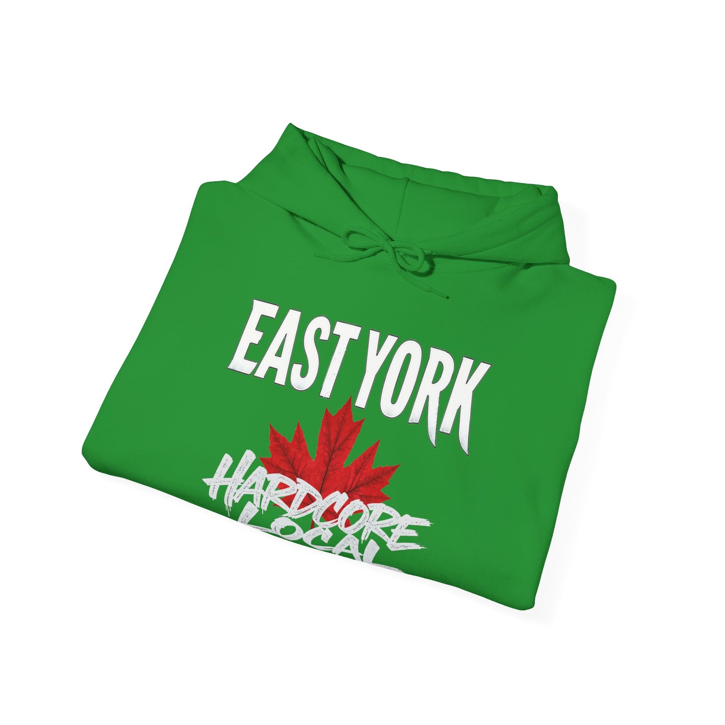 East York HARDCORE LOCAL red leaf, Hooded Sweatshirt - c06-n02-hs006 Unisex Heavy Blend™ Pullover, Casual Hoodie for Every Day, Gift for Friends, Support'n Locals -Local Pride Apparel Support Your Community