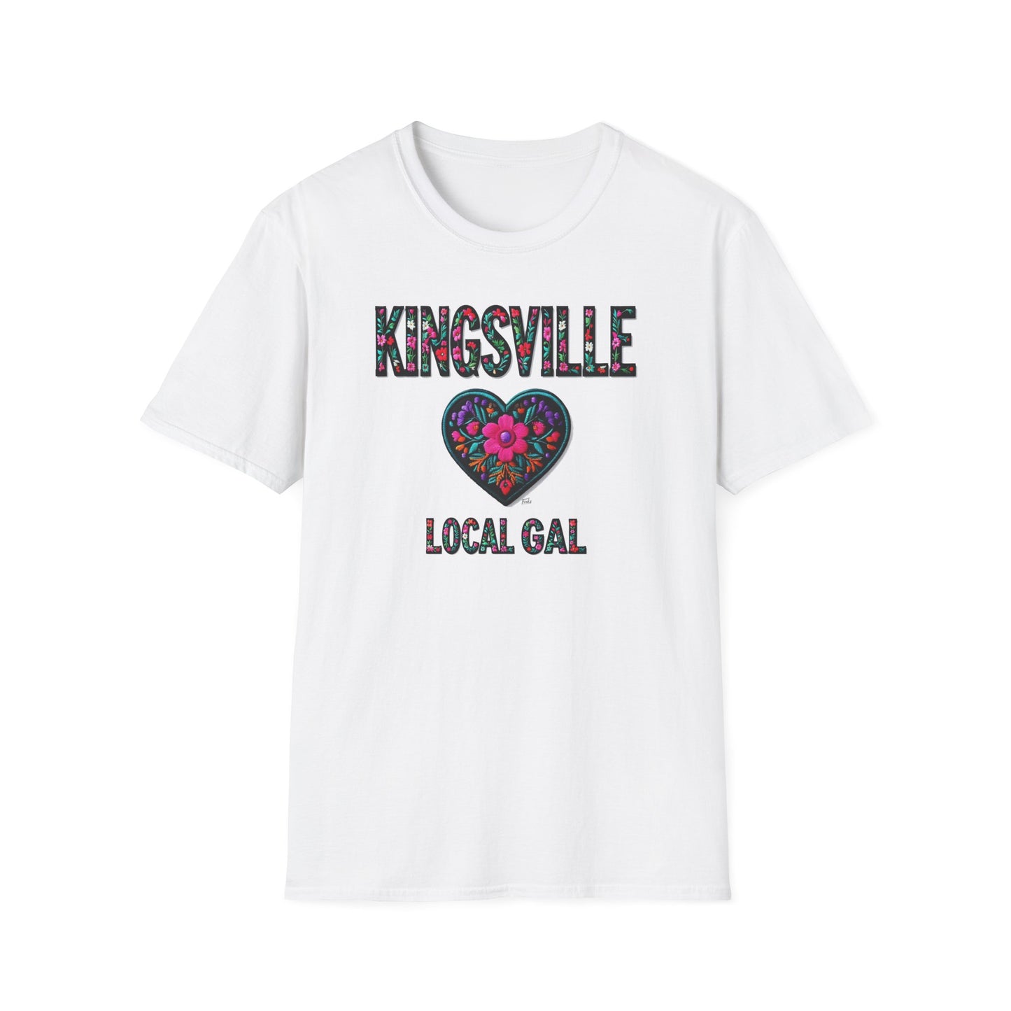 KINGSVILLE Local Gal Flower-Heart T-Shirt, 3 Softstyle Graphic Tee, Unisex Casual Wear, Support Local Merch, Gift for Community Lovers, Finkz WINDSOR