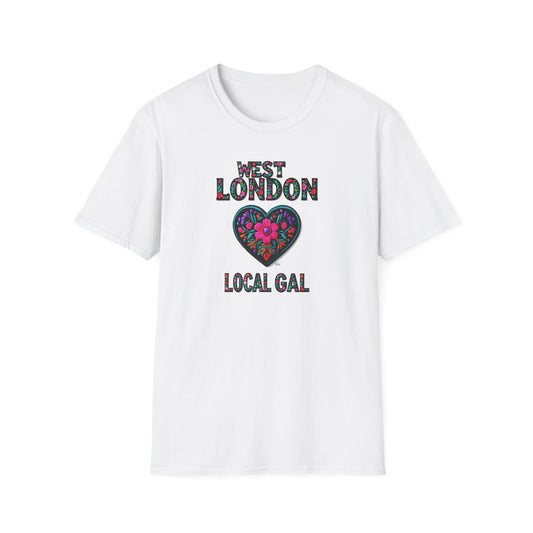 West London Local Gal Flower-Heart T-Shirt, c02-n08-s05  Softstyle Graphic Tee, Unisex Casual Wear, Support Local Merch, Gift for Community Lovers, Finkz WINDSOR