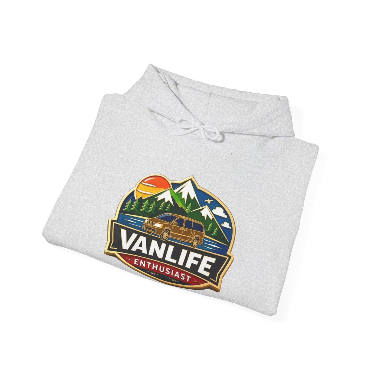 Vanlife Enthusiast Hoodie - Vintage Mountain Camper Graphic Hooded Sweatshirt