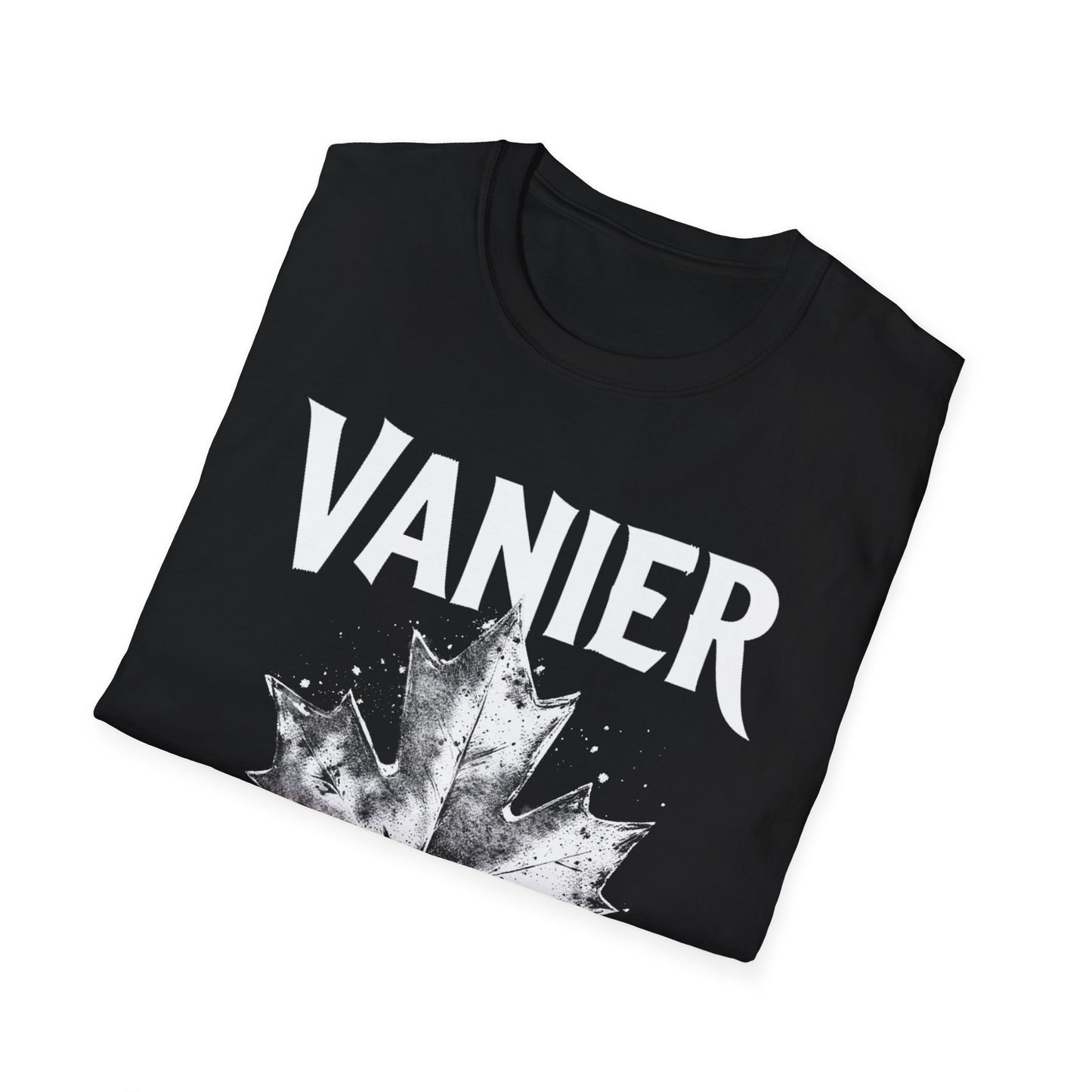 Vanier Hardcore Rep'n White Leaf T-Shirt, c03-n09-s007 Softstyle Graphic Tee, Unisex Casual Wear, Support'n Locals Merch, Gift for Community Lovers.