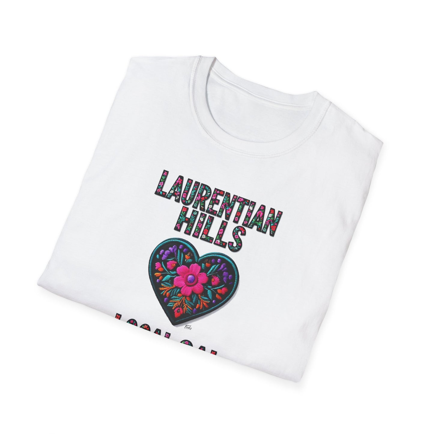 Laurentian Hills Local Gal Flower-Heart T-Shirt, c03-n06-s05  Softstyle Graphic Tee, Unisex Casual Wear, Support Local Merch, Gift for Community Lovers, Finkz WINDSOR