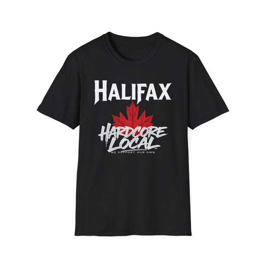 Halifax Hardcore We Support Our Own Red Leaf T-Shirt, c08-n00-s006 Softstyle Graphic Tee, Unisex Casual Wear, Support'n Locals Merch, Gift for Community Lovers.