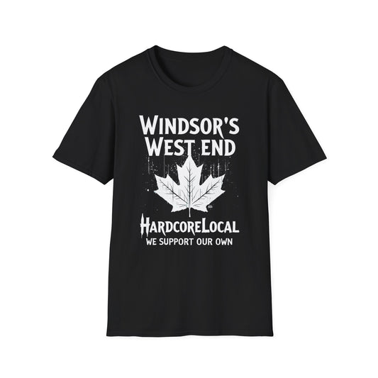 WINDSOR WEST, We Support Our Own 2, Hardcore Local White Leaf T-Shirt, Softstyle Graphic Tee, Unisex Casual Wear, Support Local Merch, Gift for Community Lovers Finkz Windsor