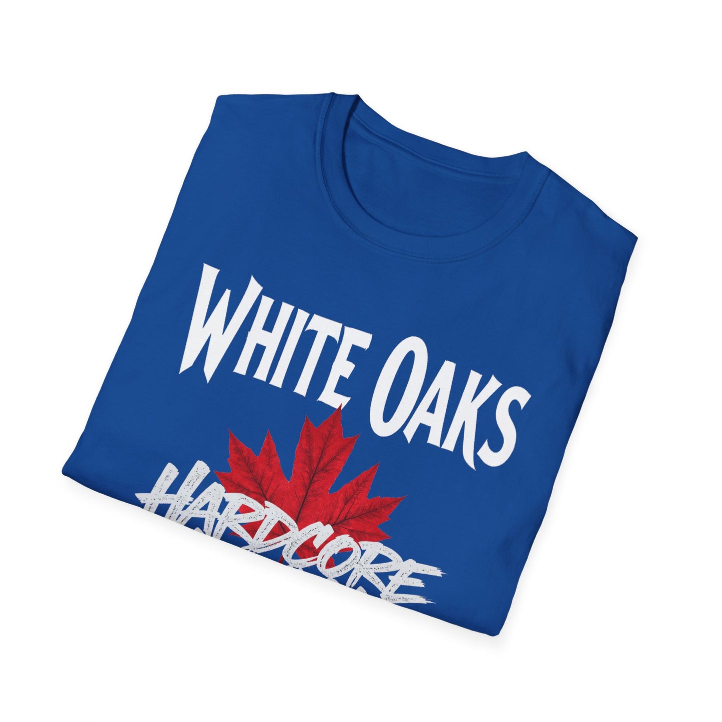 White Oaks Hardcore We Support Our Own Red Leaf T-Shirt, c02-n09-s006 Softstyle Graphic Tee, Unisex Casual Wear, Support'n Locals Merch, Gift for Community Lovers.