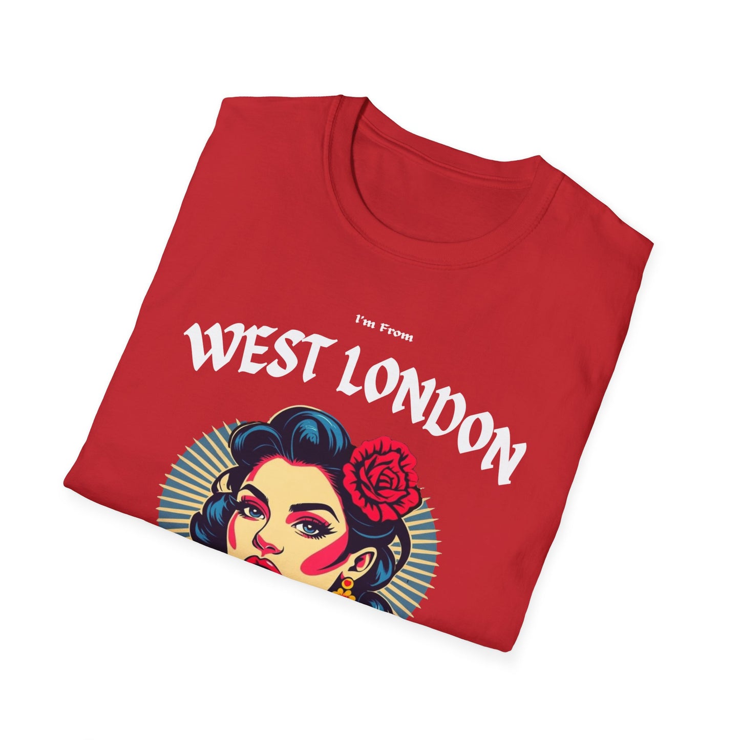 West London Underestimate Gal T-Shirt, c02-n08-s001 Softstyle Graphic Tee, Unisex Casual Wear, Support'n Locals Merch, Gift for Community Lovers.