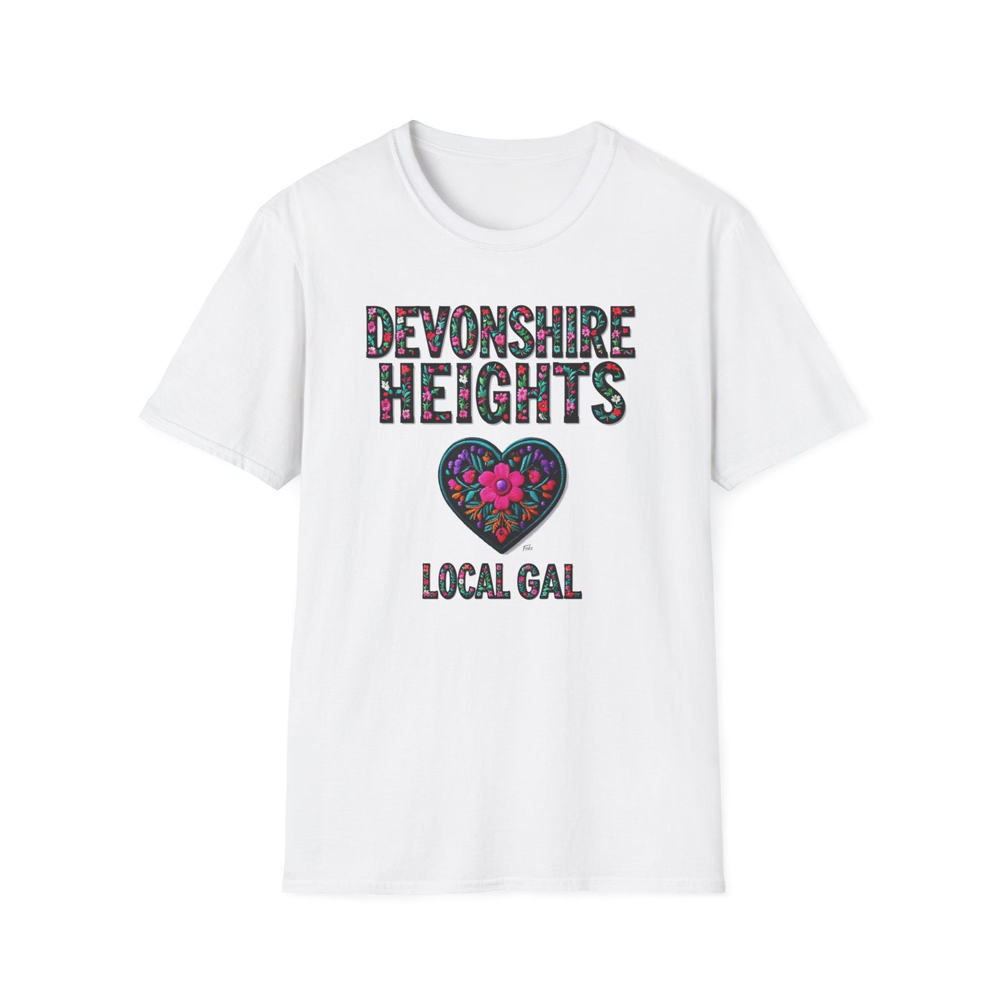 DEVONSHIRE HEIGHTS Local Gal Flower-Heart T-Shirt, 3 Softstyle Graphic Tee, Unisex Casual Wear, Support Local Merch, Gift for Community Lovers, Finkz WINDSOR