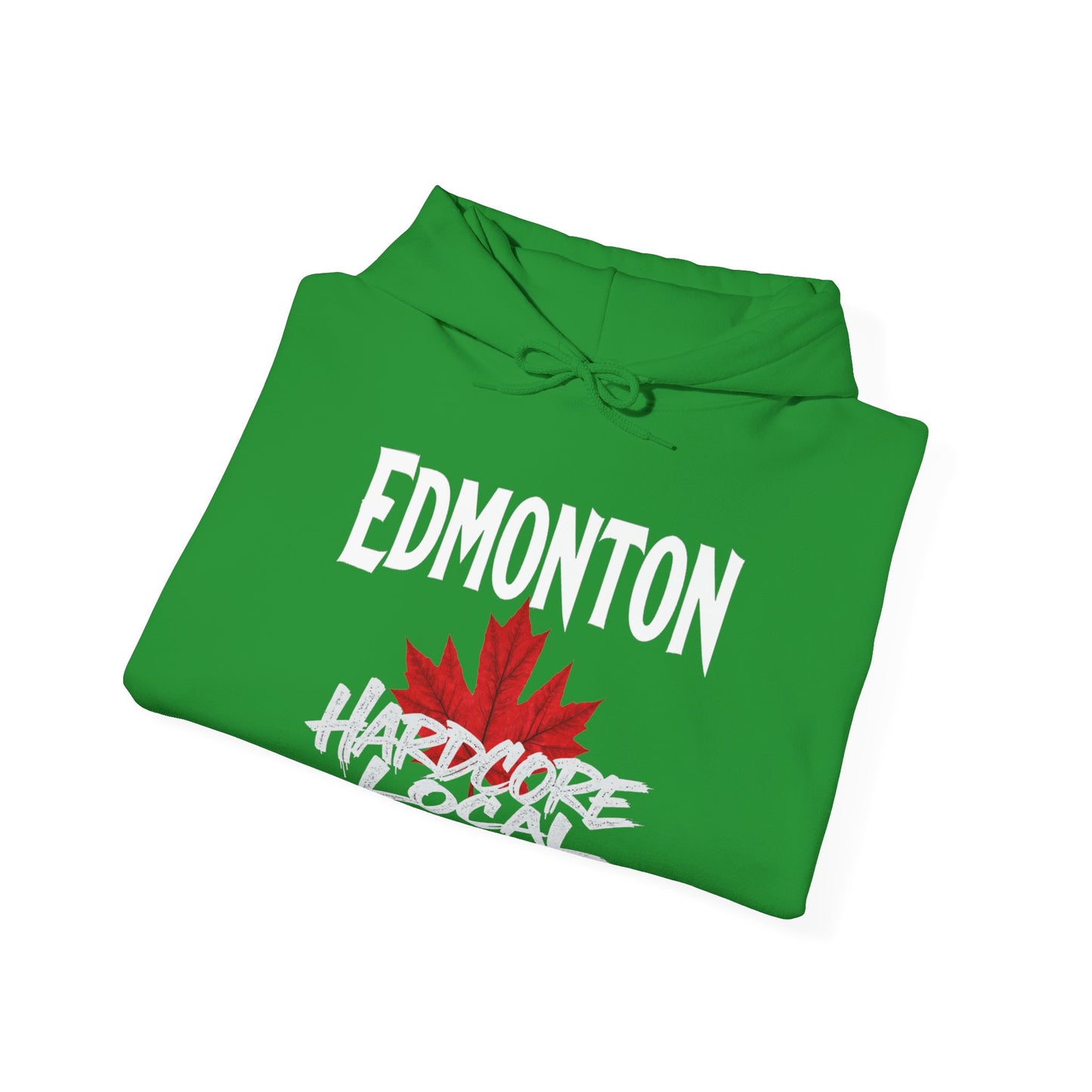 Edmonton HARDCORE LOCAL red leaf, Hooded Sweatshirt - c012-n00-hs006 Unisex Heavy Blend™ Pullover, Casual Hoodie for Every Day, Gift for Friends, Support'n Locals -Local Pride Apparel Support Your Community