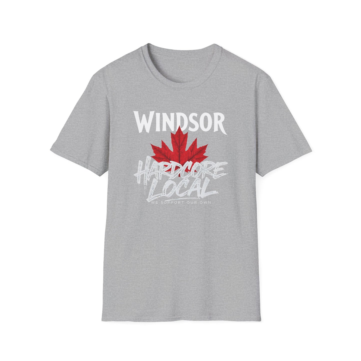 Windsor Hardcore Local, We Support Our Own,  Red Leaf 2 T-Shirt, Softstyle Graphic Tee, Unisex Casual Wear, Support Local Merch, Gift for Community Lovers