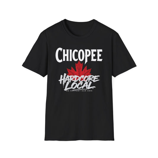 Chicopee Hardcore We Support Our Own Red Leaf T-Shirt, c03-n01-s006 Softstyle Graphic Tee, Unisex Casual Wear, Support'n Locals Merch, Gift for Community Lovers.