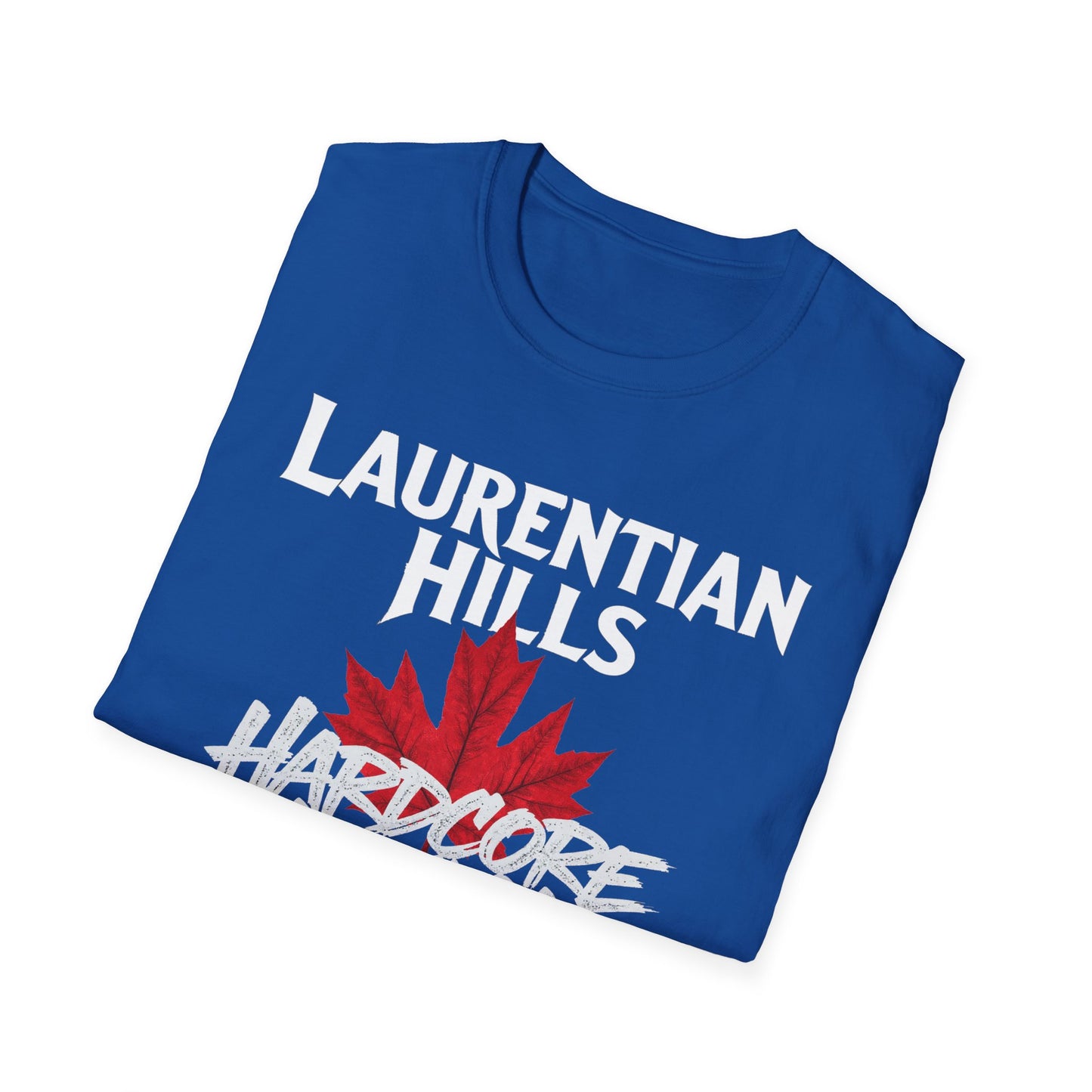 Laurentian Hills Hardcore We Support Our Own Red Leaf T-Shirt, c03-n06-s006 Softstyle Graphic Tee, Unisex Casual Wear, Support'n Locals Merch, Gift for Community Lovers.