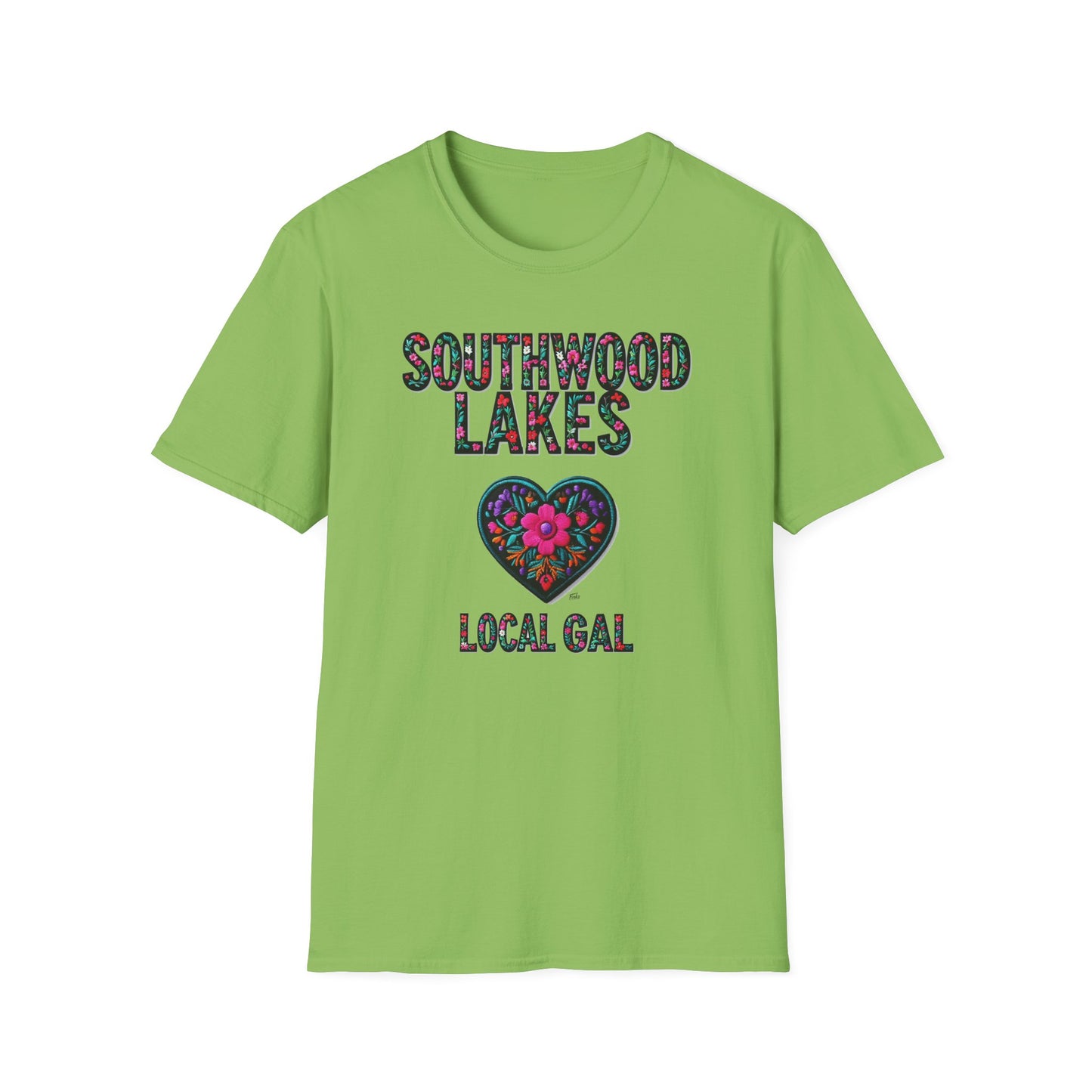 SOUTHWOOD LAKES Local Gal Flower-Heart T-Shirt, 3 Softstyle Graphic Tee, Unisex Casual Wear, Support Local Merch, Gift for Community Lovers, Finkz WINDSOR