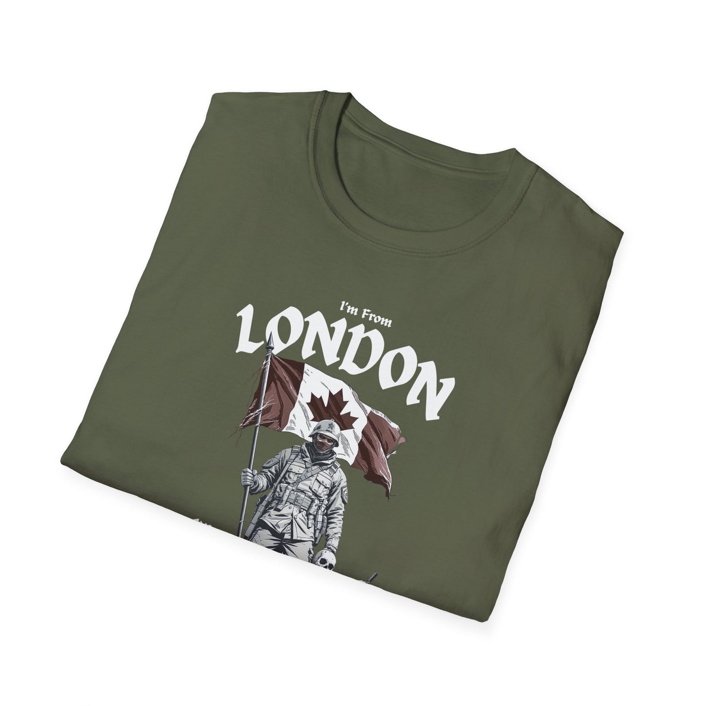 London Underestimate Guy T-Shirt, c02-n00-s002 Softstyle Graphic Tee, Unisex Casual Wear, Support'n Locals Merch, Gift for Community Lovers.
