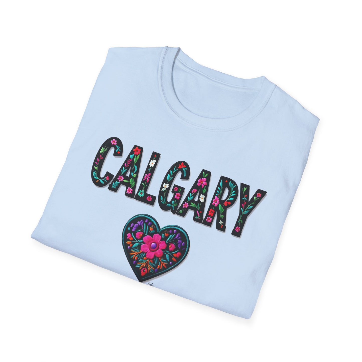 Calgary Local Gal Flower-Heart T-Shirt, c011-n00-s005 Softstyle Graphic Tee, Unisex Casual Wear, Support Local Merch, Gift for Community Lovers, Finkz