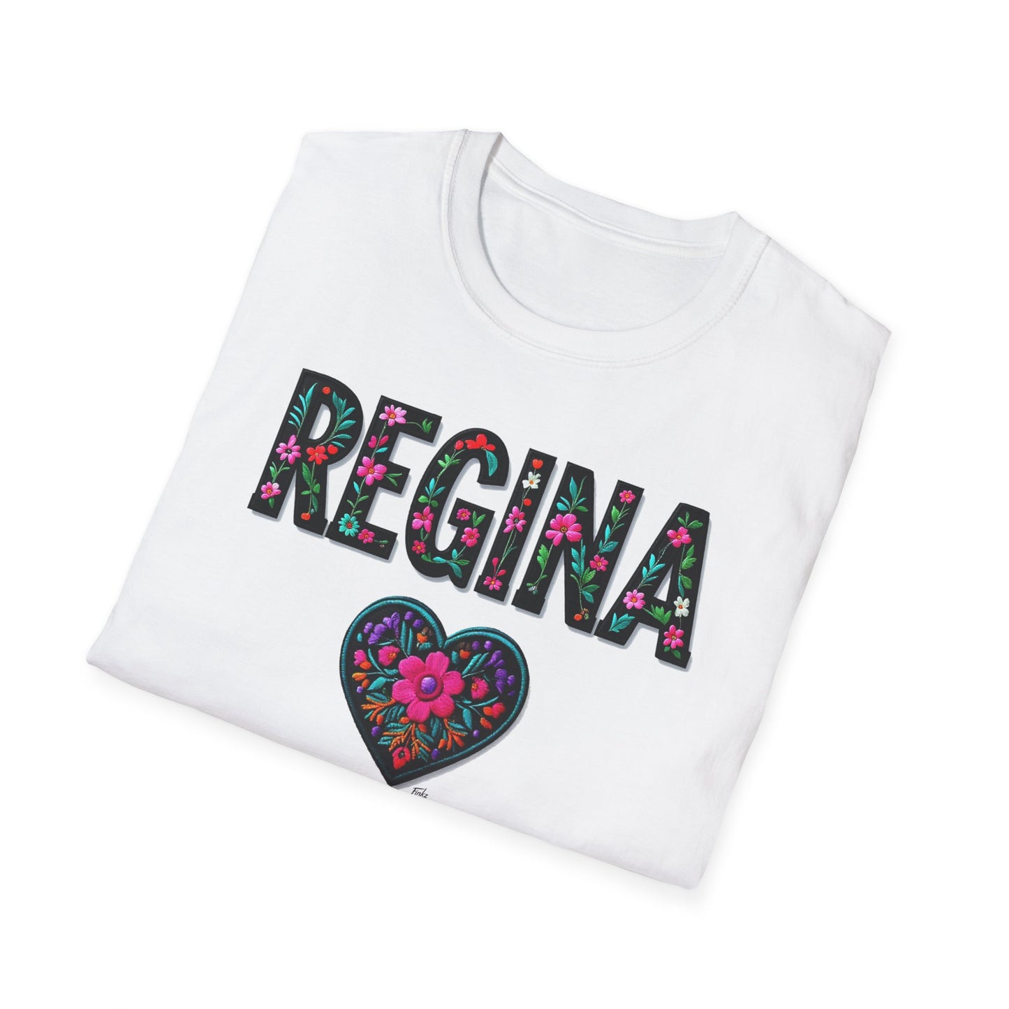 Regina Local Gal Flower-Heart T-Shirt, c10-n00-s005 Softstyle Graphic Tee, Unisex Casual Wear, Support Local Merch, Gift for Community Lovers, Finkz WINDSOR