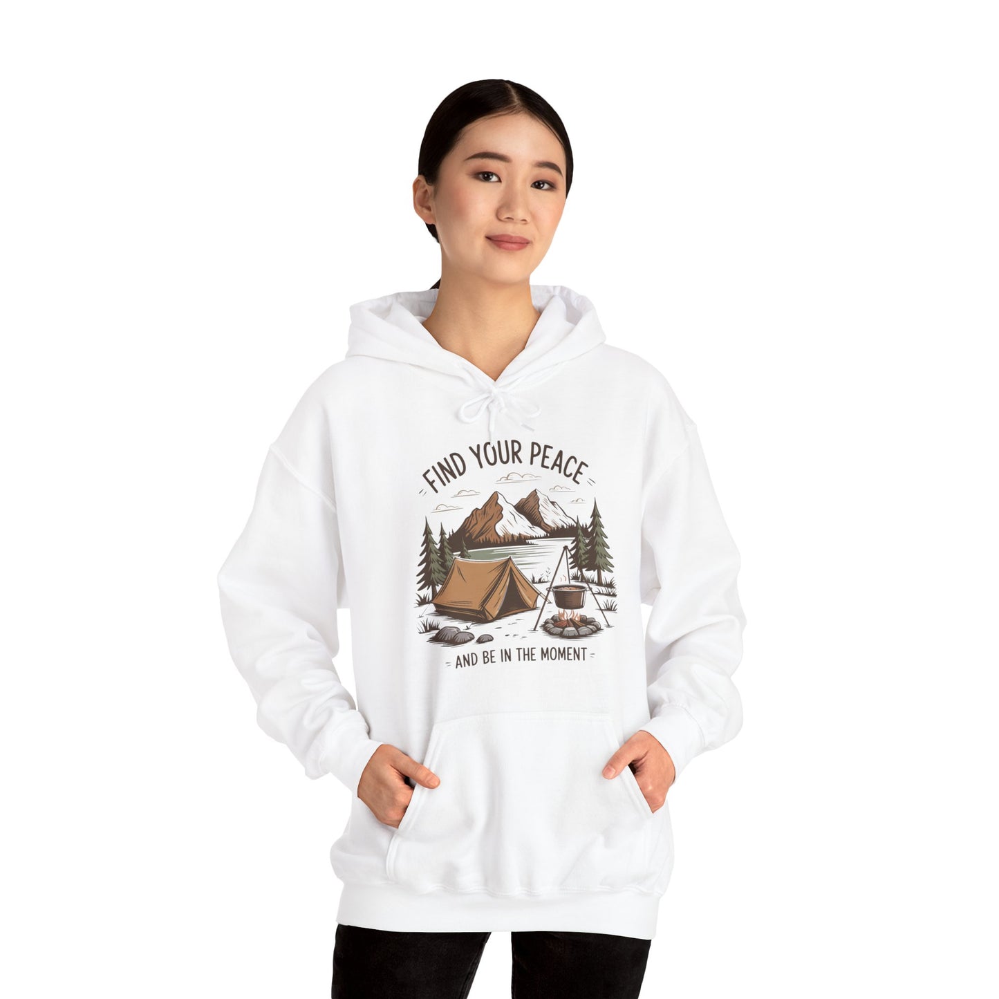 Find Your Peace Hoodie | HappyCamperCrew.Com 100% Authentic | Cozy Camping Hoodie | Unisex Hooded Sweatshirt for Nature Lovers, Casual Wear, Gift for Him/Her, Outdoor Adventures, Cozy Days & Warm Nights By The Campfire