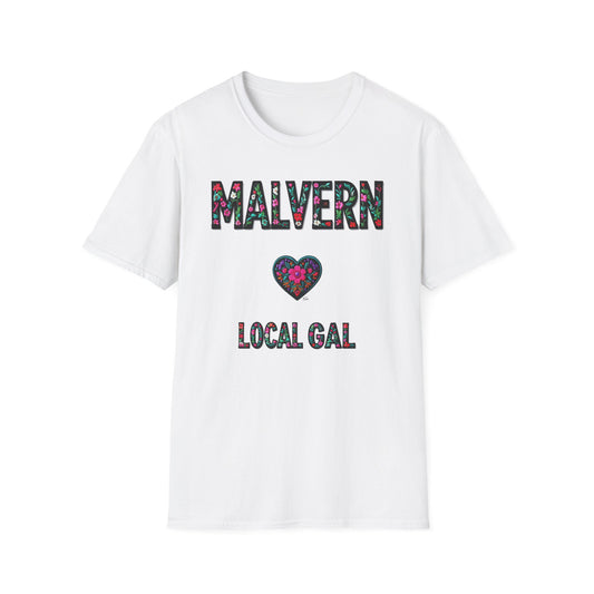 Malvern Local Gal Flower-Heart T-Shirt, c06-n04-s005 Softstyle Graphic Tee, Unisex Casual Wear, Support Local Merch, Gift for Community Lovers, Finkz WINDSOR