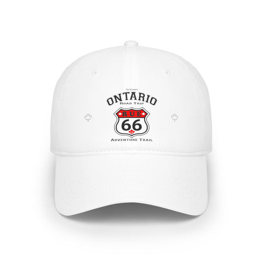 Rue 66 Ontario road trip Adventure Trail White Low Profile Baseball Cap, Adjustable Hat,