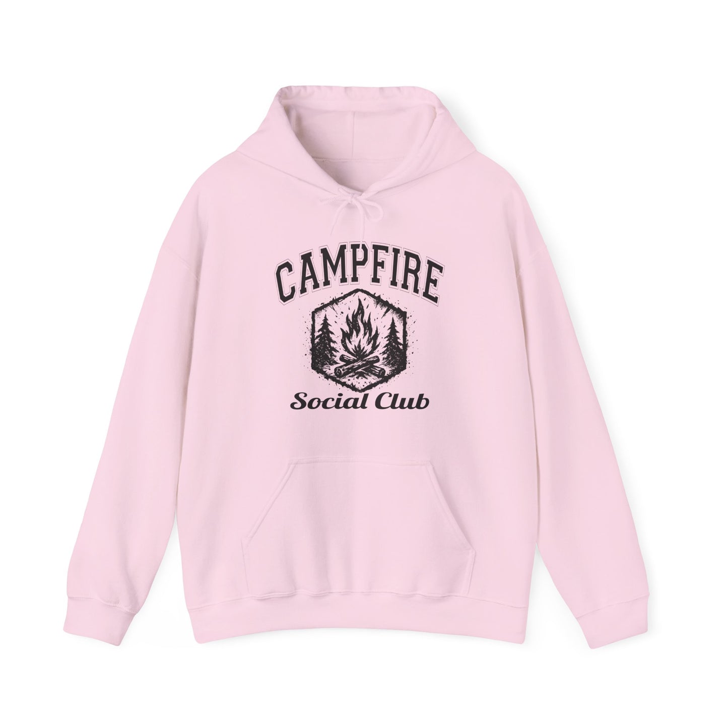Campfire Social Club Hoodie | HappyCamperCrew.Com 100% Authentic | Cozy Camping Hoodie | Unisex Hooded Sweatshirt for Nature Lovers, Casual Wear, Gift for Him/Her, Outdoor Adventures, Cozy Days & Warm Nights by the Campfire