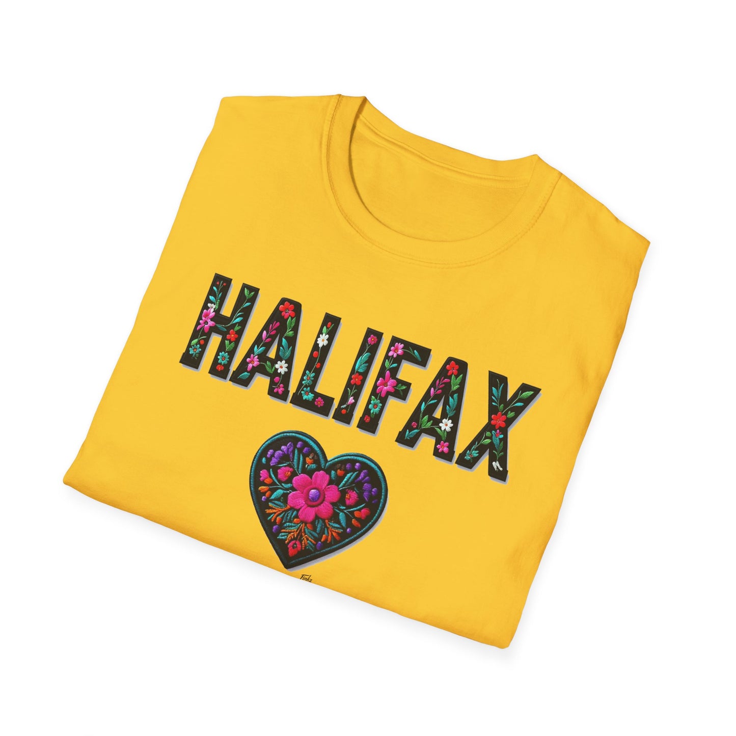 Halifax Local Gal Flower-Heart T-Shirt, c08-n00-s005 Softstyle Graphic Tee, Unisex Casual Wear, Support Local Merch, Gift for Community Lovers, Finkz WINDSOR