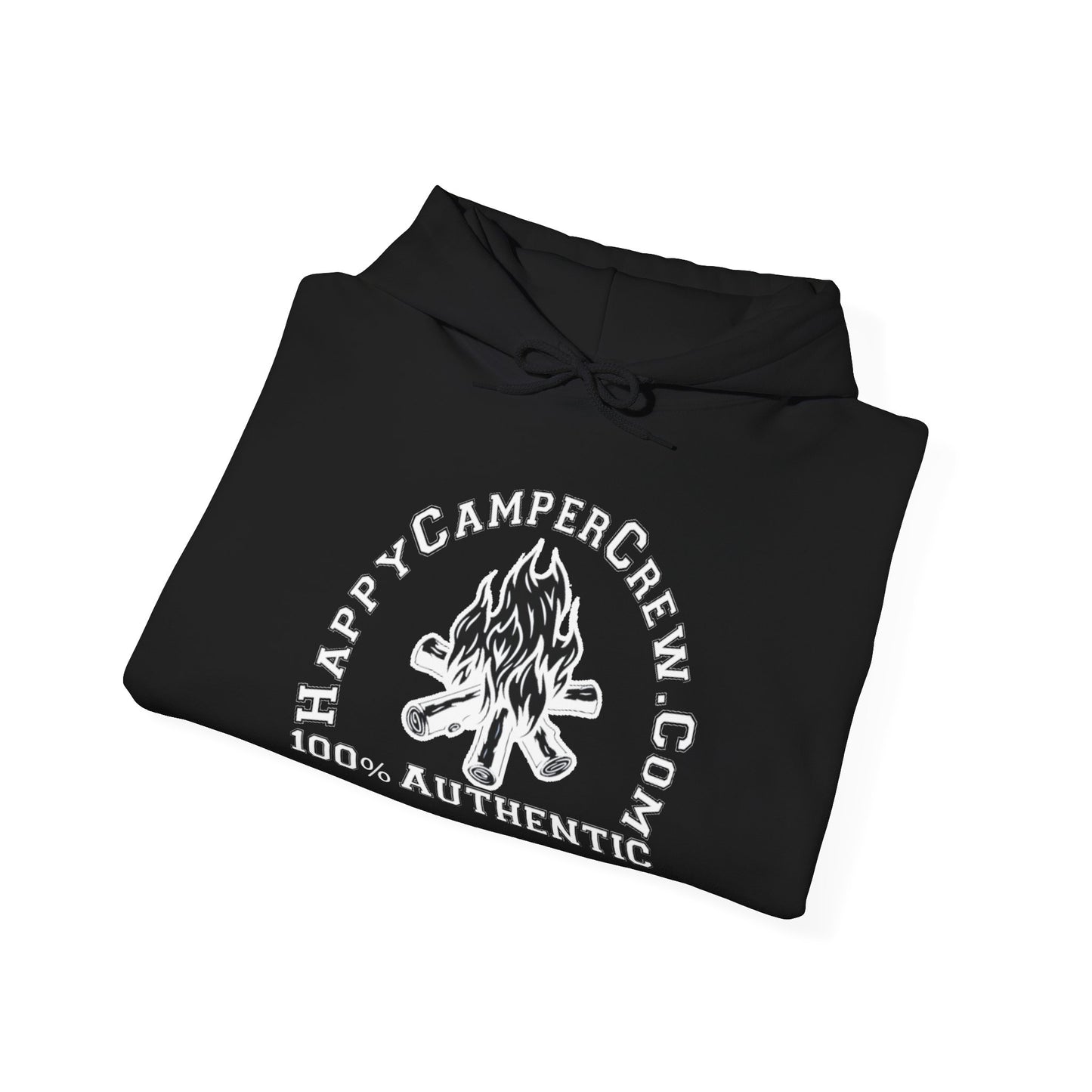 Happy Camper Crew 100% Authentic Black, Hooded Sweatshirt Unisex Heavy Blend™ Pullover, Casual Hoodie for Every Day, Gift for Friends, Camping Hoodie