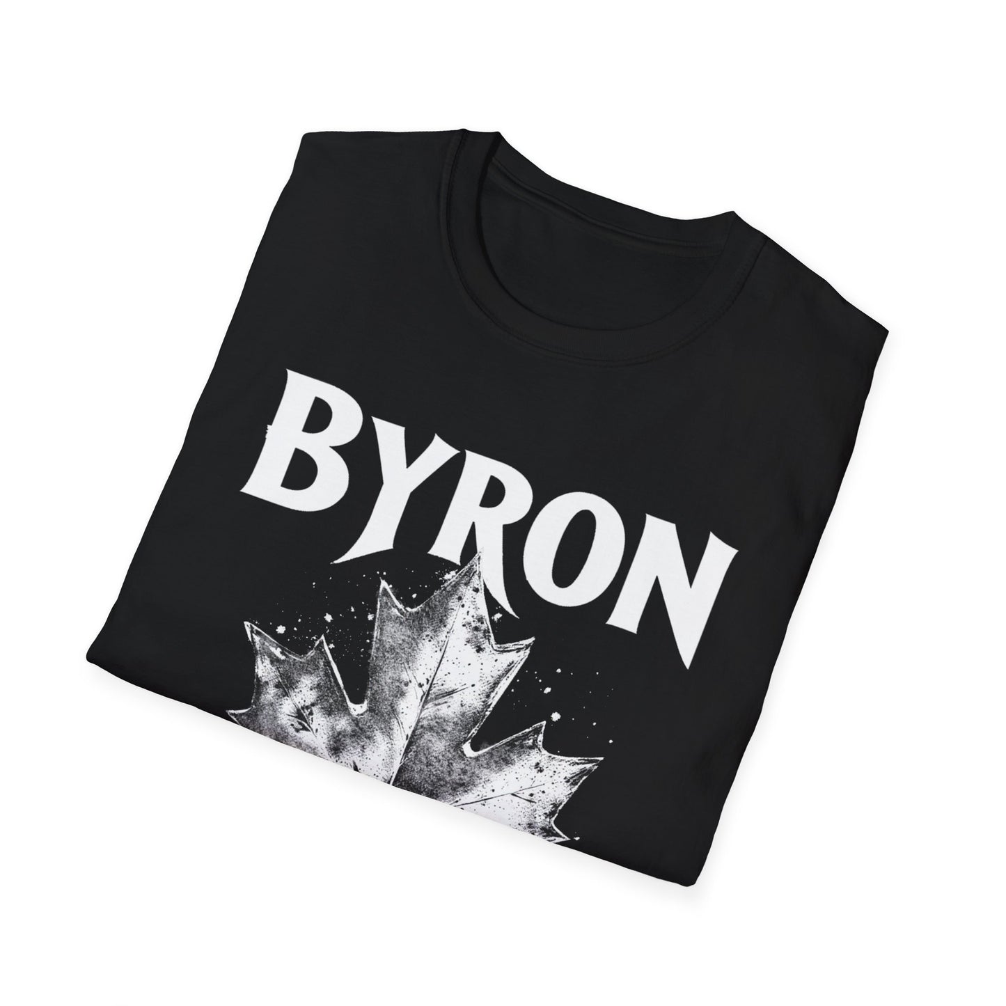 Byron Hardcore Rep'n White Leaf T-Shirt, c02-n02-s007 Softstyle Graphic Tee, Unisex Casual Wear, Support'n Locals Merch, Gift for Community Lovers.