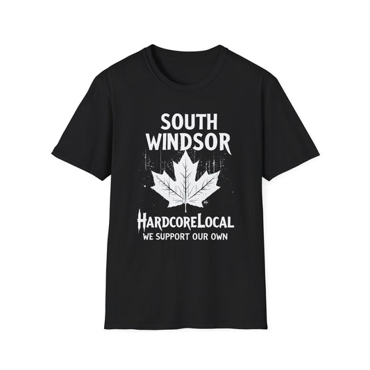 SOUTH WINDSOR, We Support Our Own 2, Hardcore Local White Leaf T-Shirt, Softstyle Graphic Tee, Unisex Casual Wear, Support Local Merch, Gift for Community Lovers Finkz Windsor