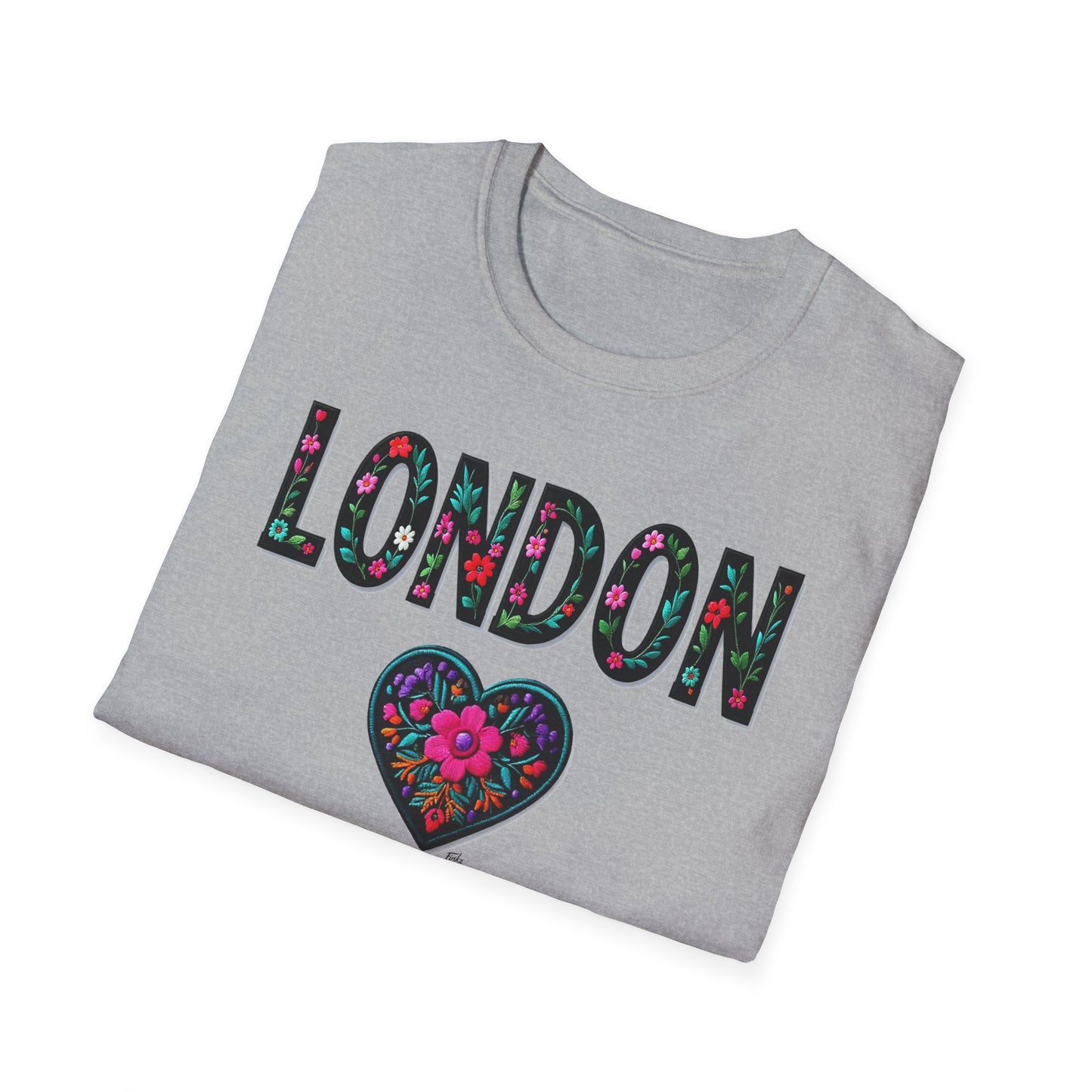 London Local Gal Flower-Heart T-Shirt, c02-n00-s005 Softstyle Graphic Tee, Unisex Casual Wear, Support Local Merch, Gift for Community Lovers, Finkz WINDSOR