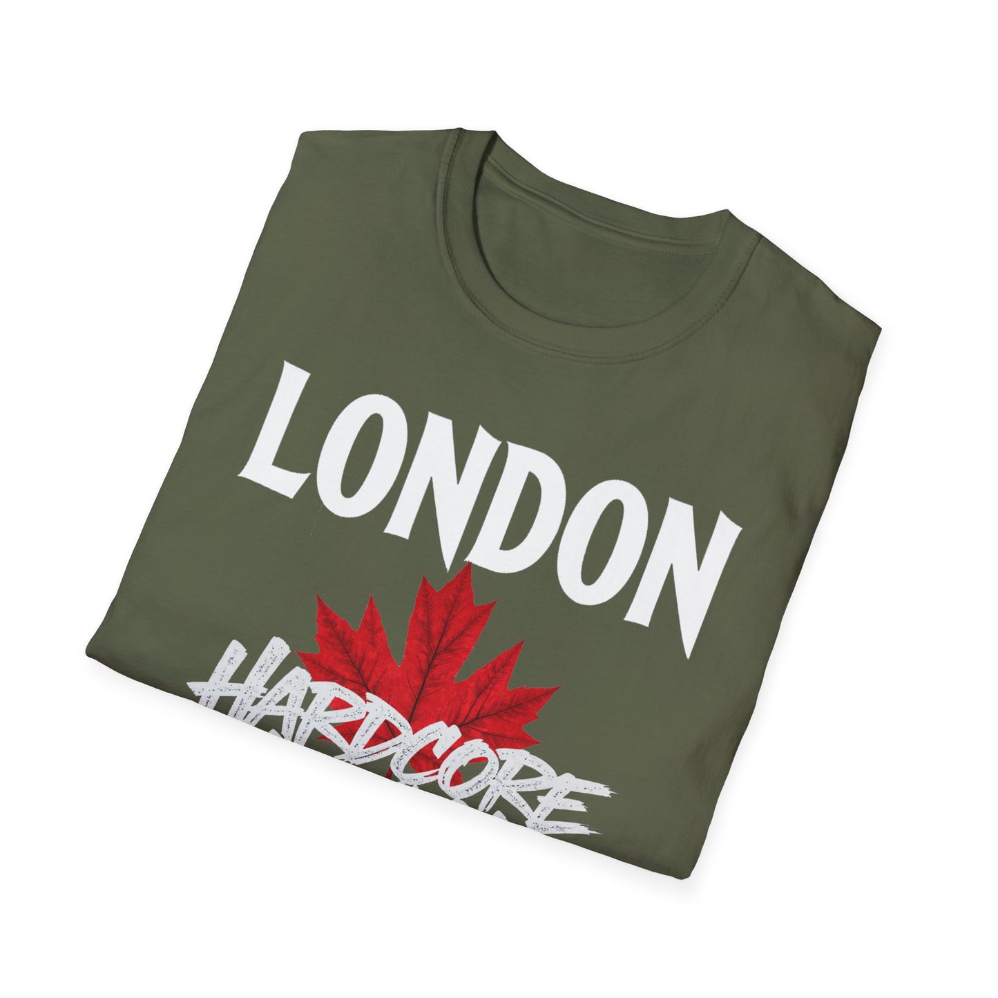 London Hardcore We Support Our Own Red Leaf T-Shirt, c02-n00-s006 Softstyle Graphic Tee, Unisex Casual Wear, Support'n Locals Merch, Gift for Community Lovers.
